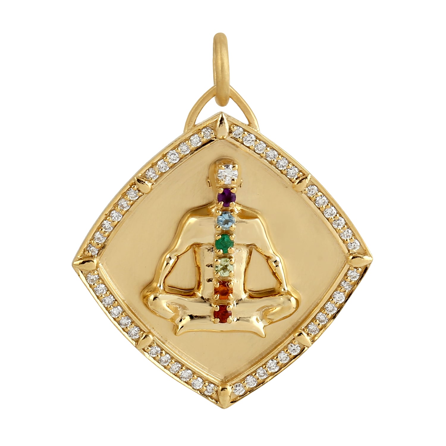 Women’s Chakra Harmony In 14K Gold Diamond Seven Chakra Pendant Amethyst Aquamarine Citrine Emerald Gemstone Artisan