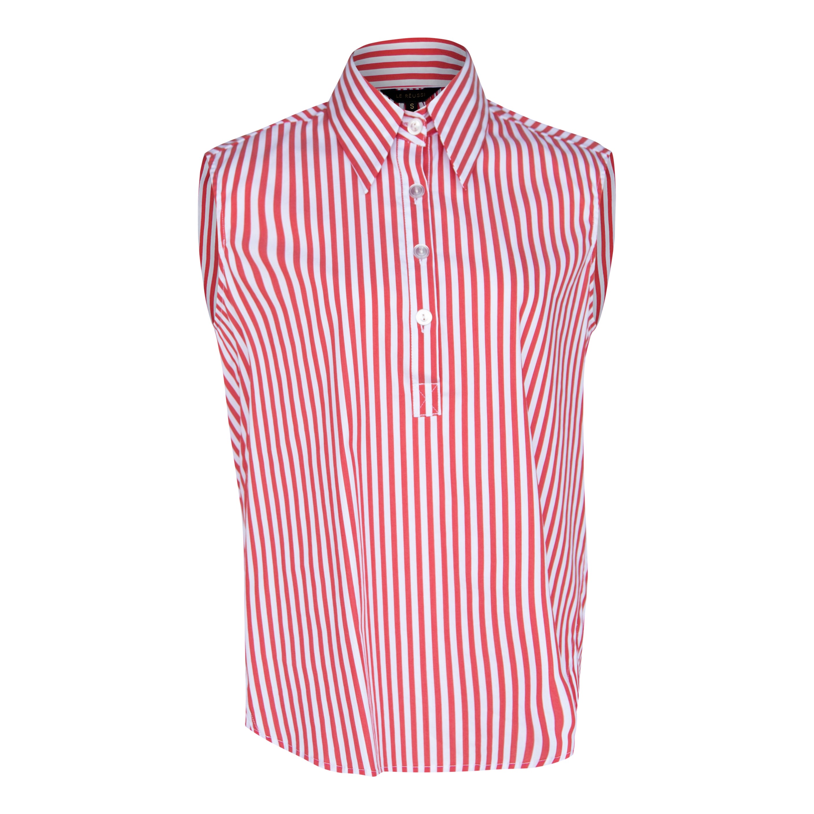 Le Réussi Italian Cotton Stripe Red Sleeveless Top In Red