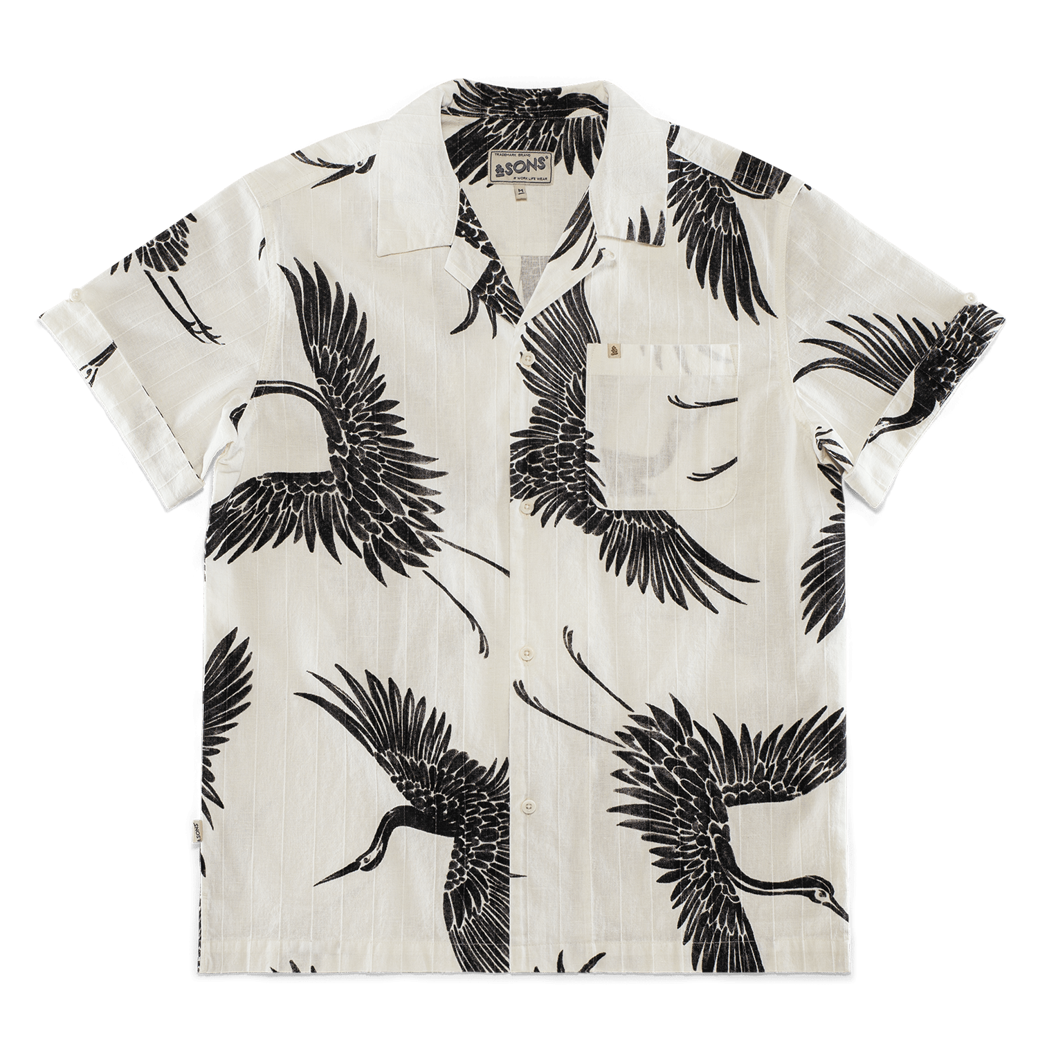 &sons Trading Co Men's Black / White Flight Print Shirt Off White