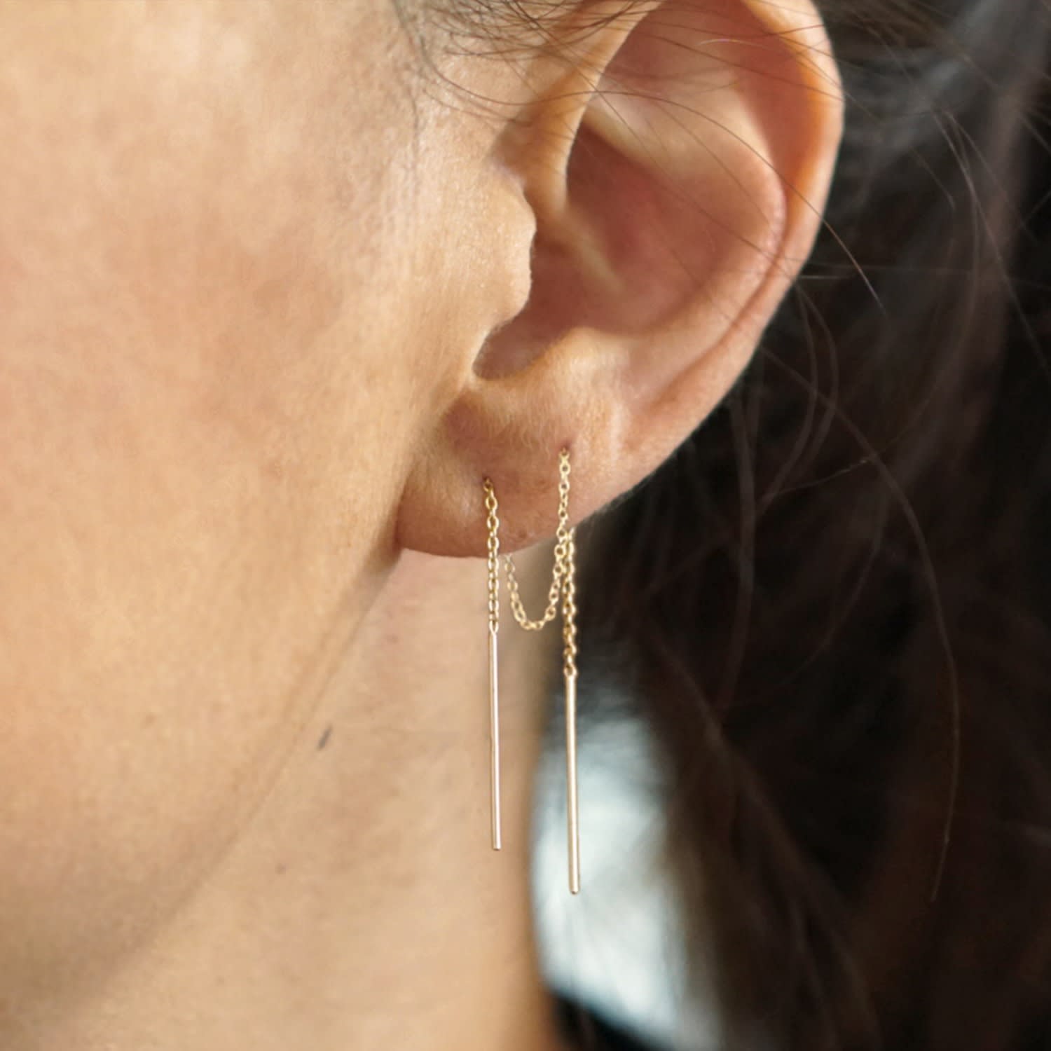 Gold chain threader earrings clearance