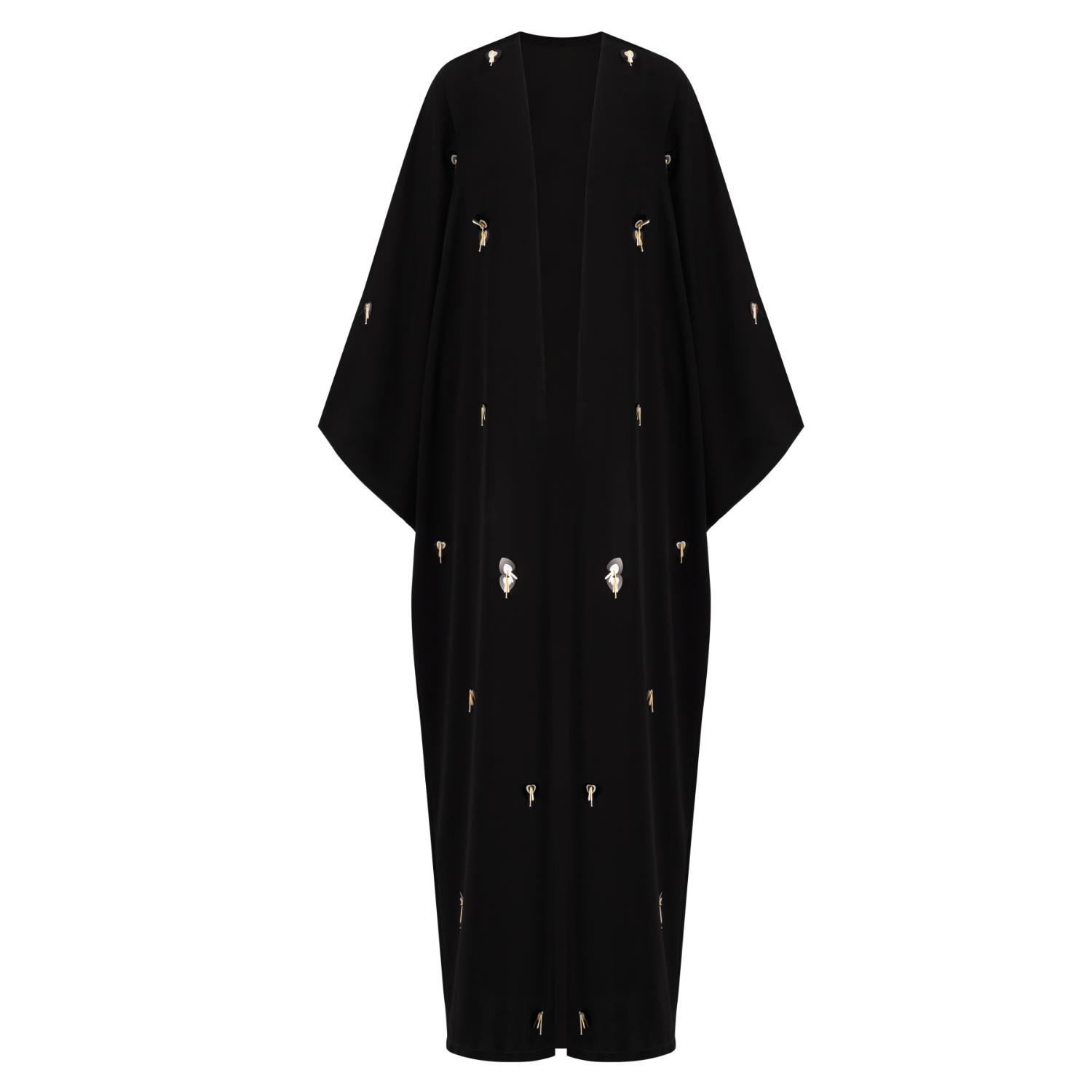 Azzalia Women's Black Classic Abaya With Scattered Embroidery-after Dark In Black