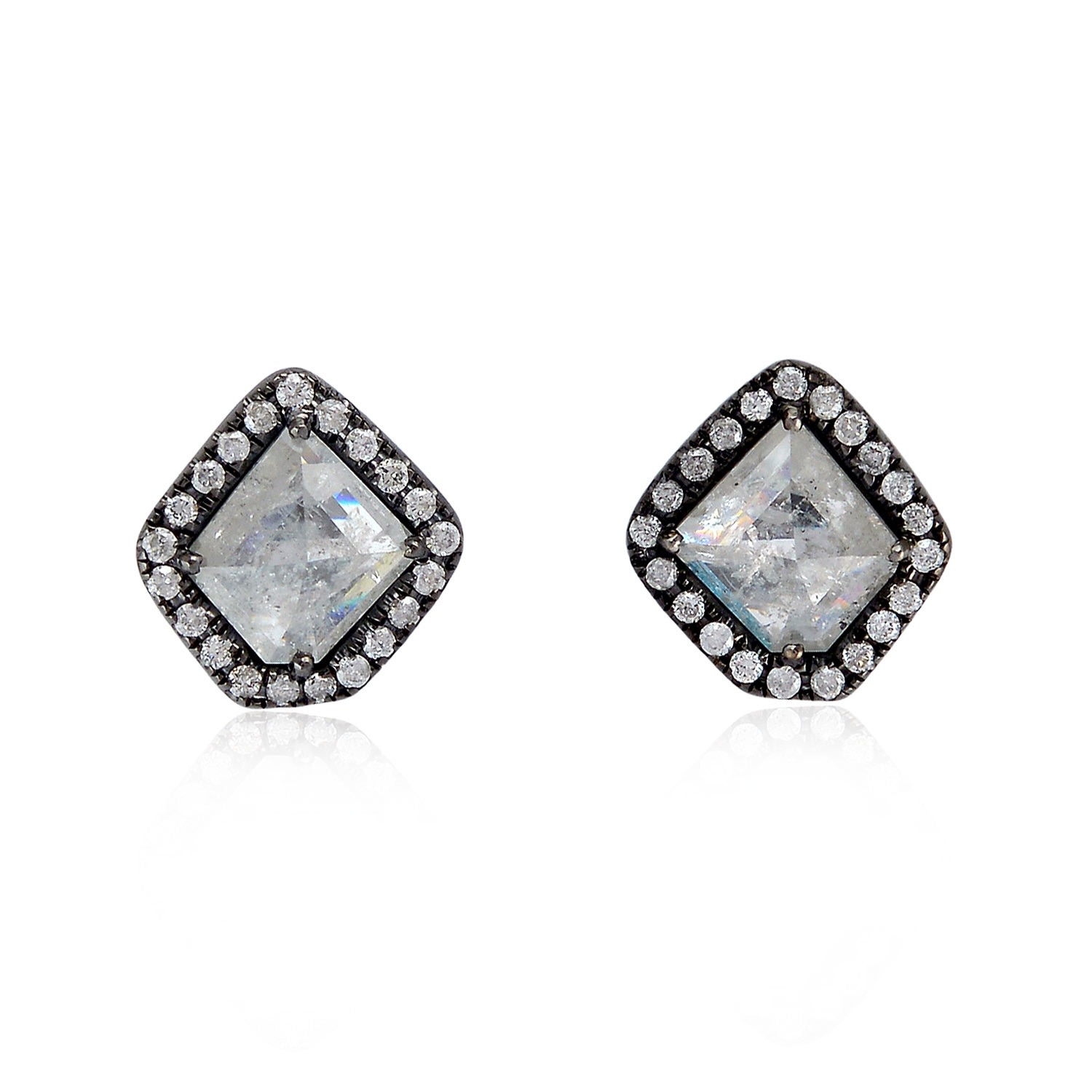 Artisan Women's Gold / White Genuine Ice Diamond Studs In 18k Oxidized Gold In Multi