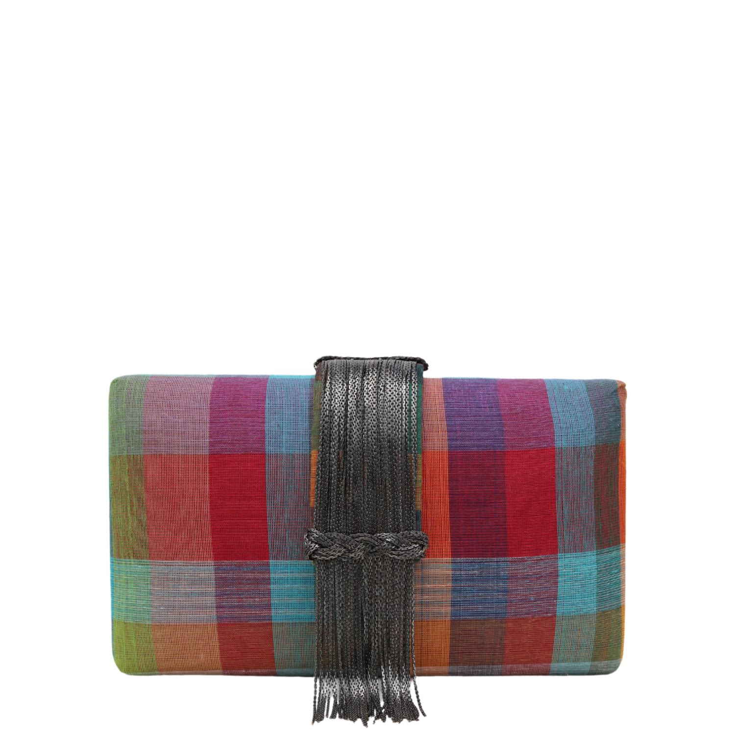 Women’s Blue / Red / Green Madras Fringe Clutch Simitri