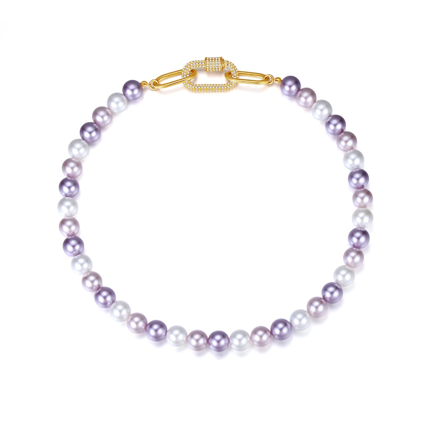 Classicharms Shell Pearl Necklace With Gem-encrusted Carabiner Lock In Purple
