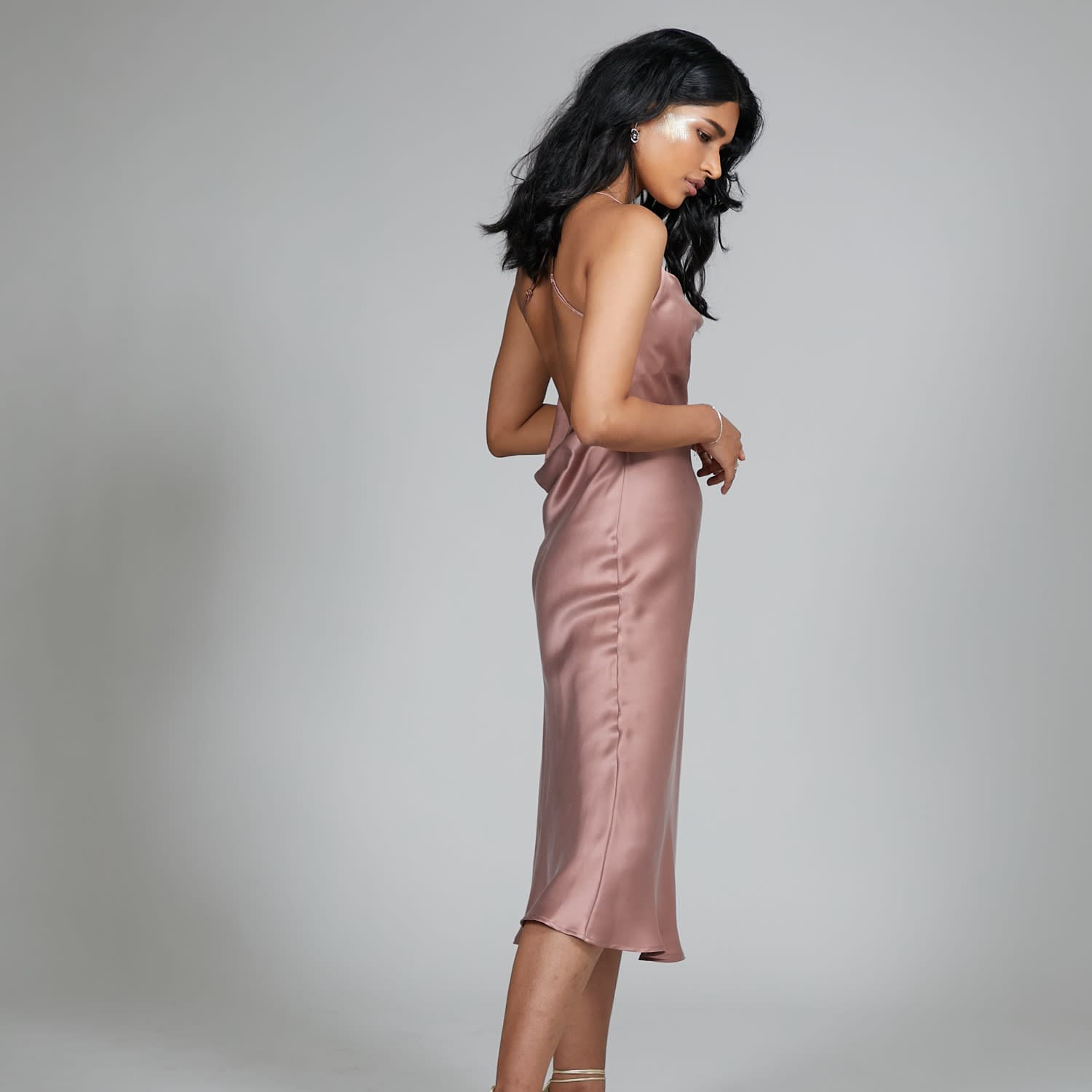 Icon Strappy Backless Cowl Silk Slip Dress - Rosewood Pink by Anaphe