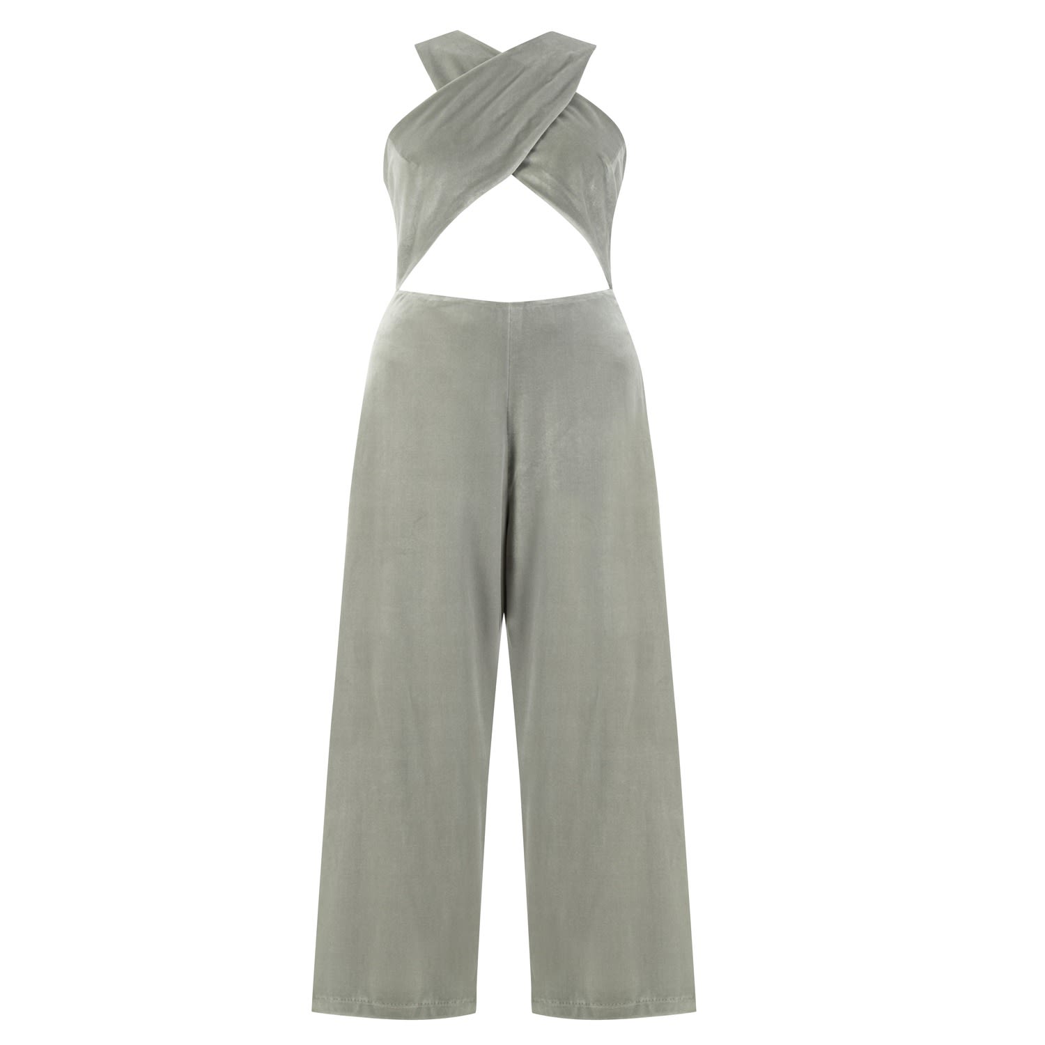 Azzalia Women's Cross Velvet Wide Legged Jumpsuit In Gray