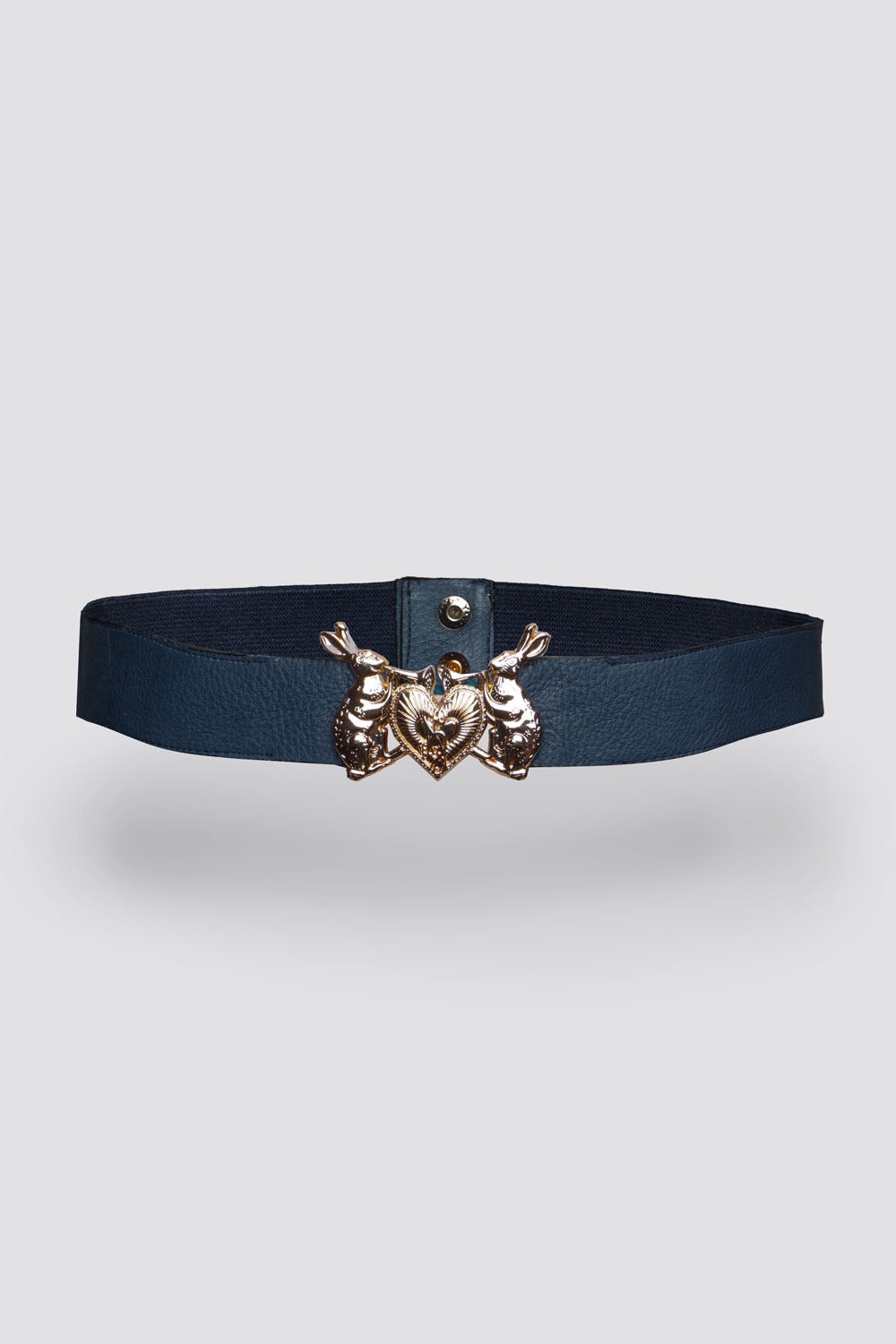 Natalia Petruch Women's Blue Mystic Rabbit Buckle Thin Leather Belt In Navy In Blue