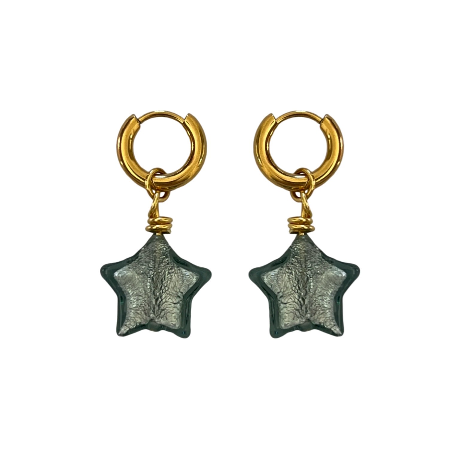 Sccollection Women's Blue / Gold Lille Glass Star Earrings- Blue Steel