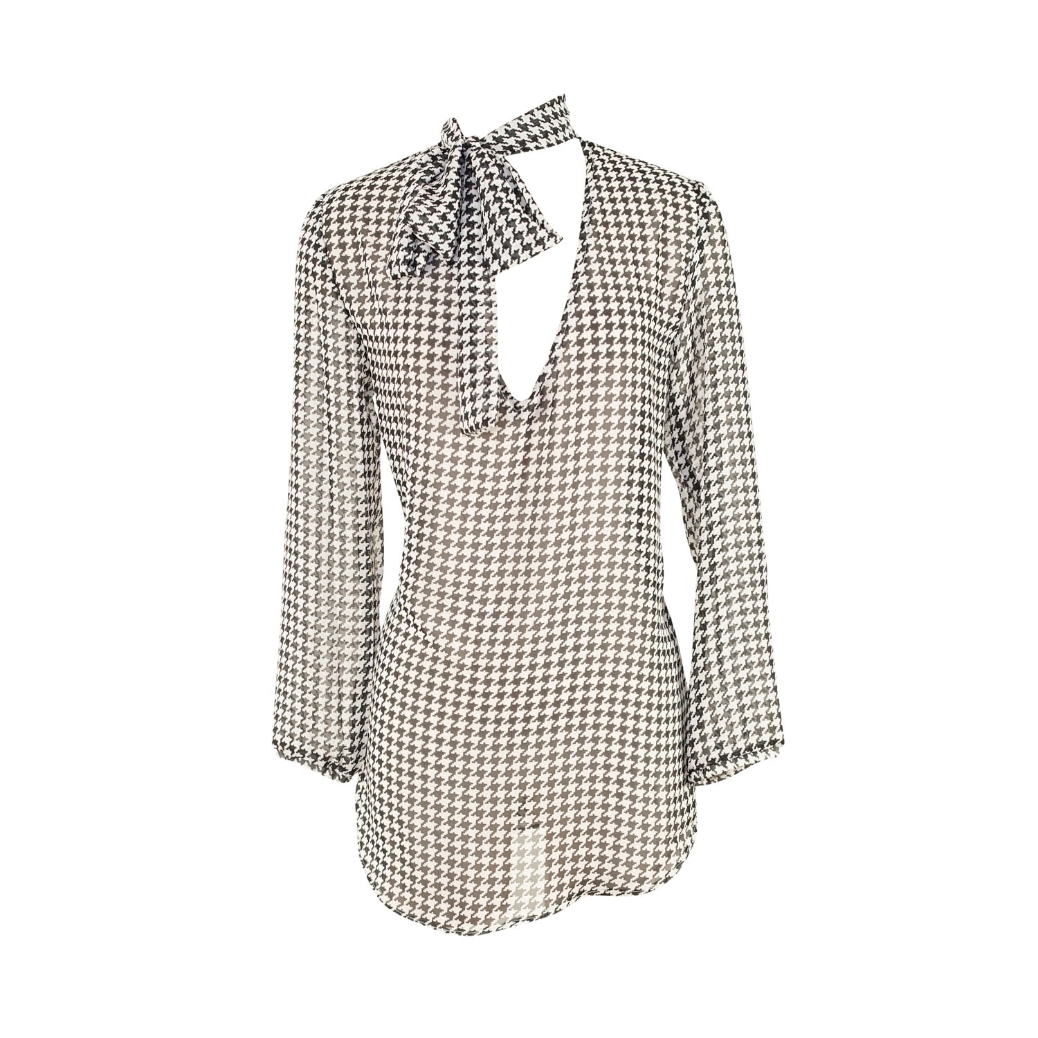 Jennafer Grace Women's Black / White Mod Tie Front Blouse In Black/white