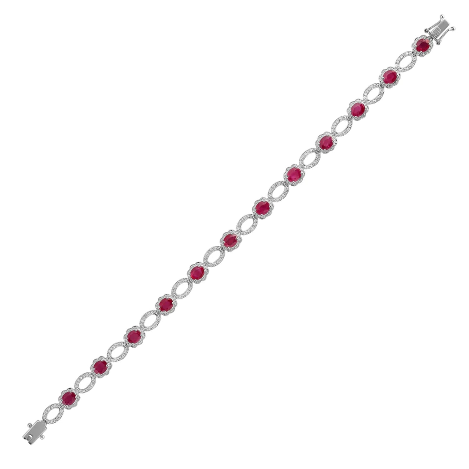 Women’s White / Red / Silver White Gold Diamond And Ruby Bracelet Statement Line Cervin Blanc