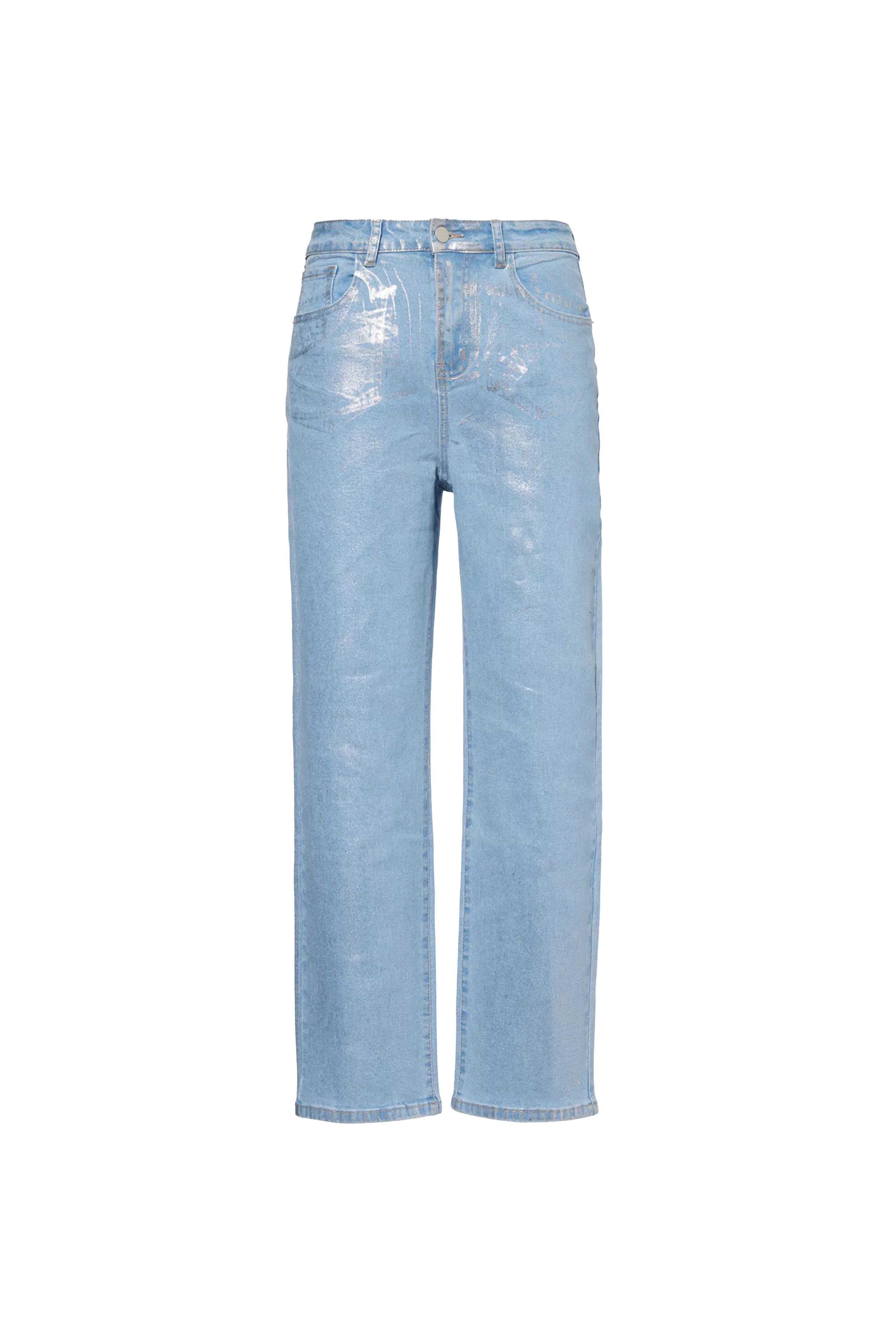 Amy Lynn Women's Blue Lupe Silver Denim Coated Trousers In Blue