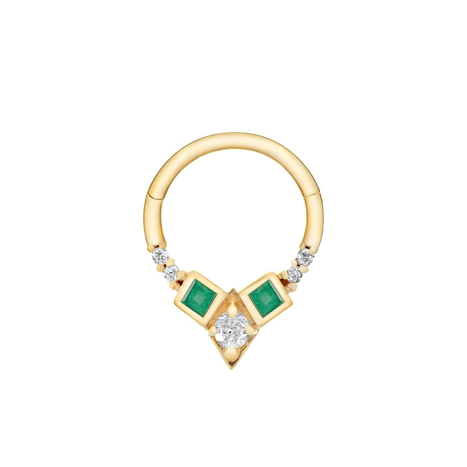 Women’s Emerald & Diamond Daith Hoop Earring 9K Gold Zohreh V. Jewellery