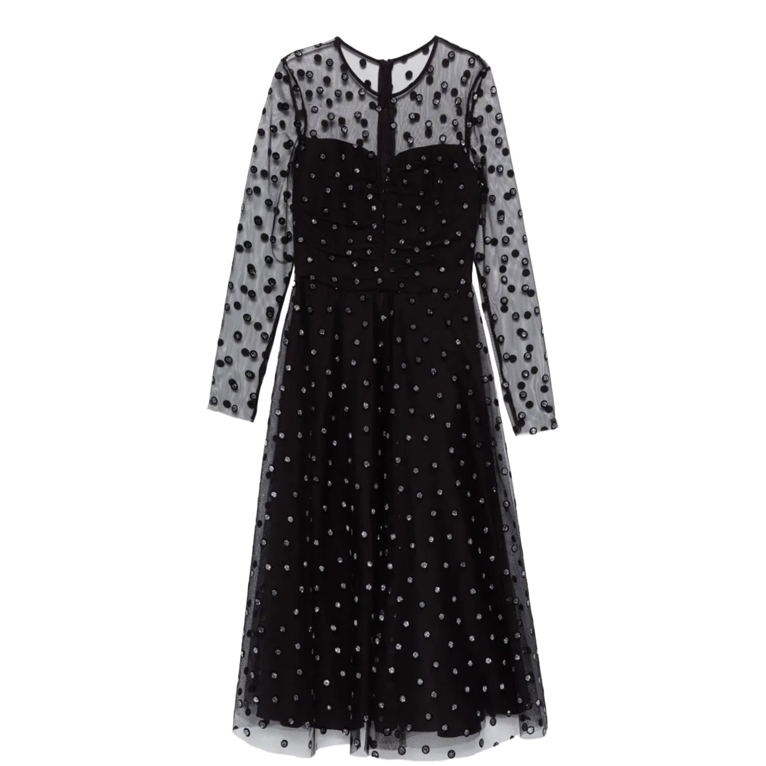 Nissa Polka Dot Midi Dress In Black