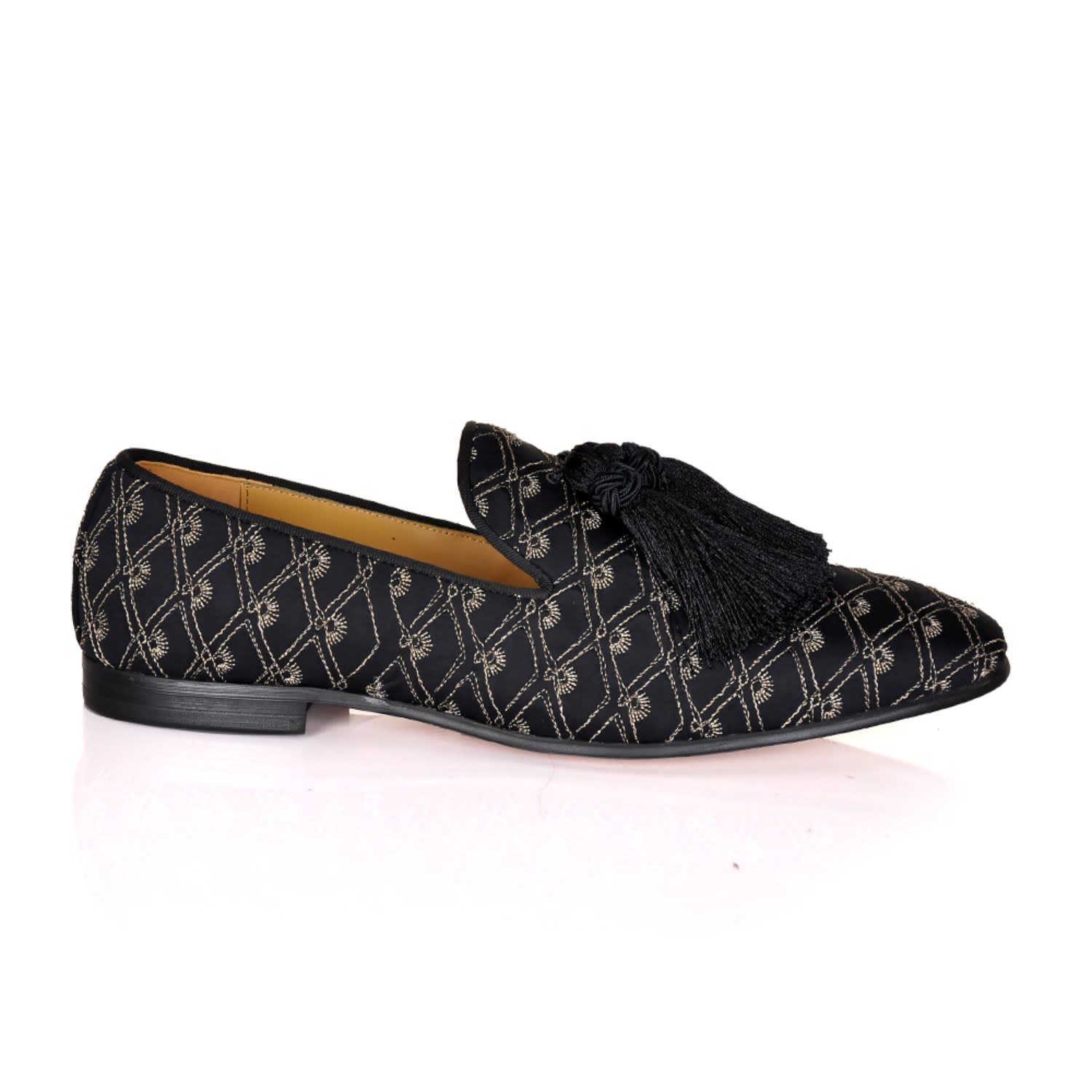 Alberto Gold Embroidery Tassel Loafers - Black | DAVID WEJ 