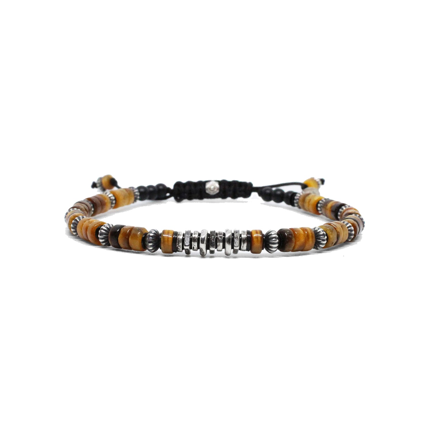 Men’s Yellow / Orange Heishi Yellow Tiger Eye, Sterling Silver Stack Bracelet Kenton Michael