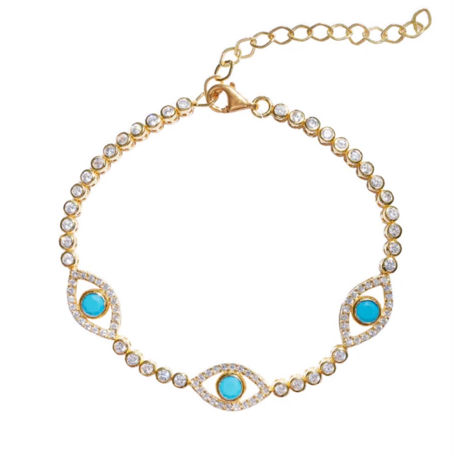 Women’s Turquoise Tennis Evil Eye Gold Bracelet Selen Jewels