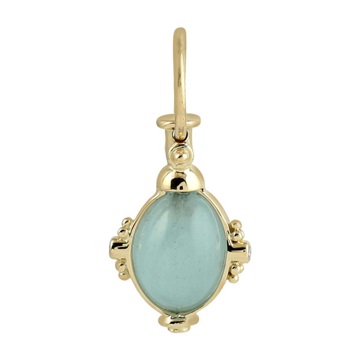 Women’s White / Gold / Blue 18K Yellow Gold In Oval Aquamarine Gemstone & Diamond Designer Charm Pendant Artisan