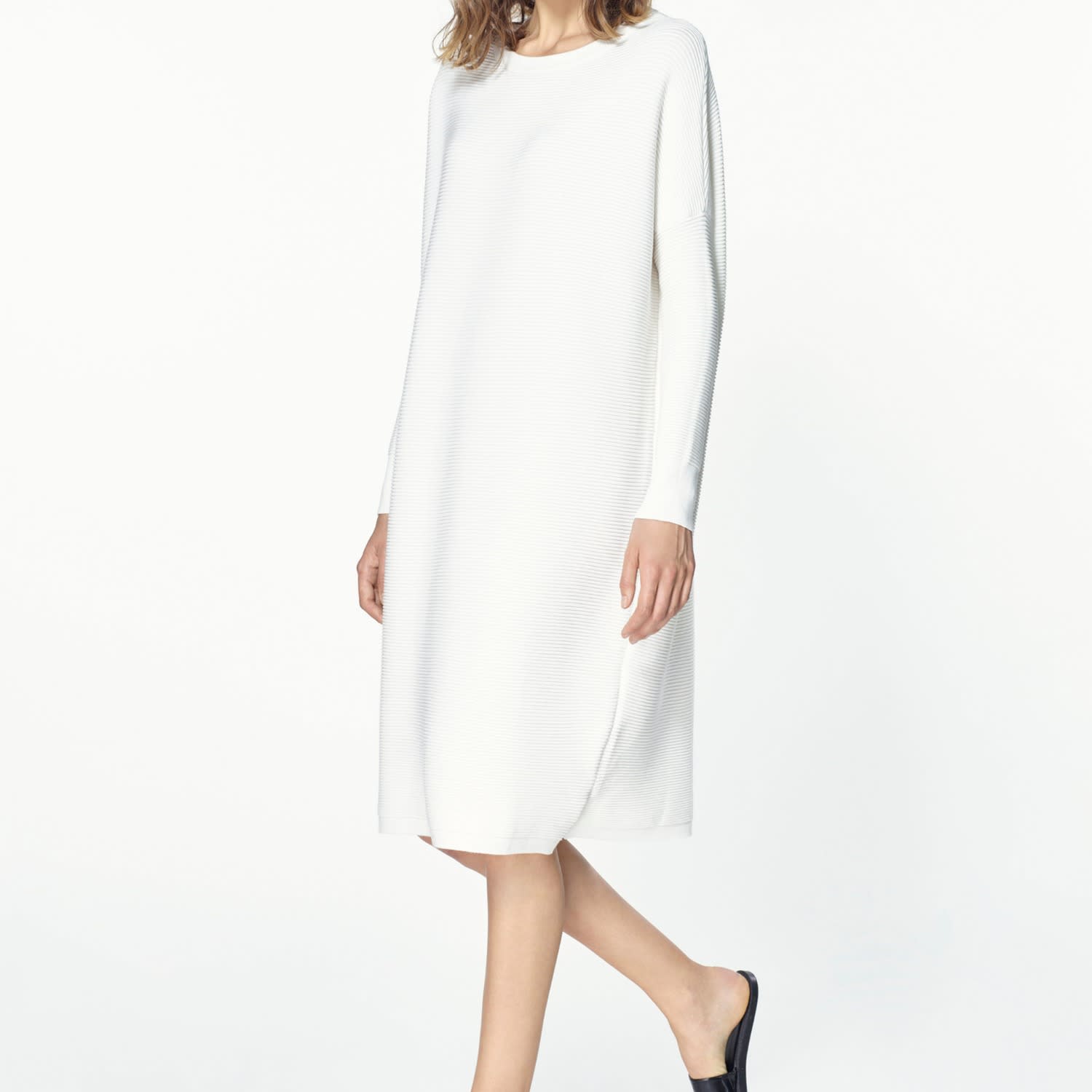 white ribbed jumper dress