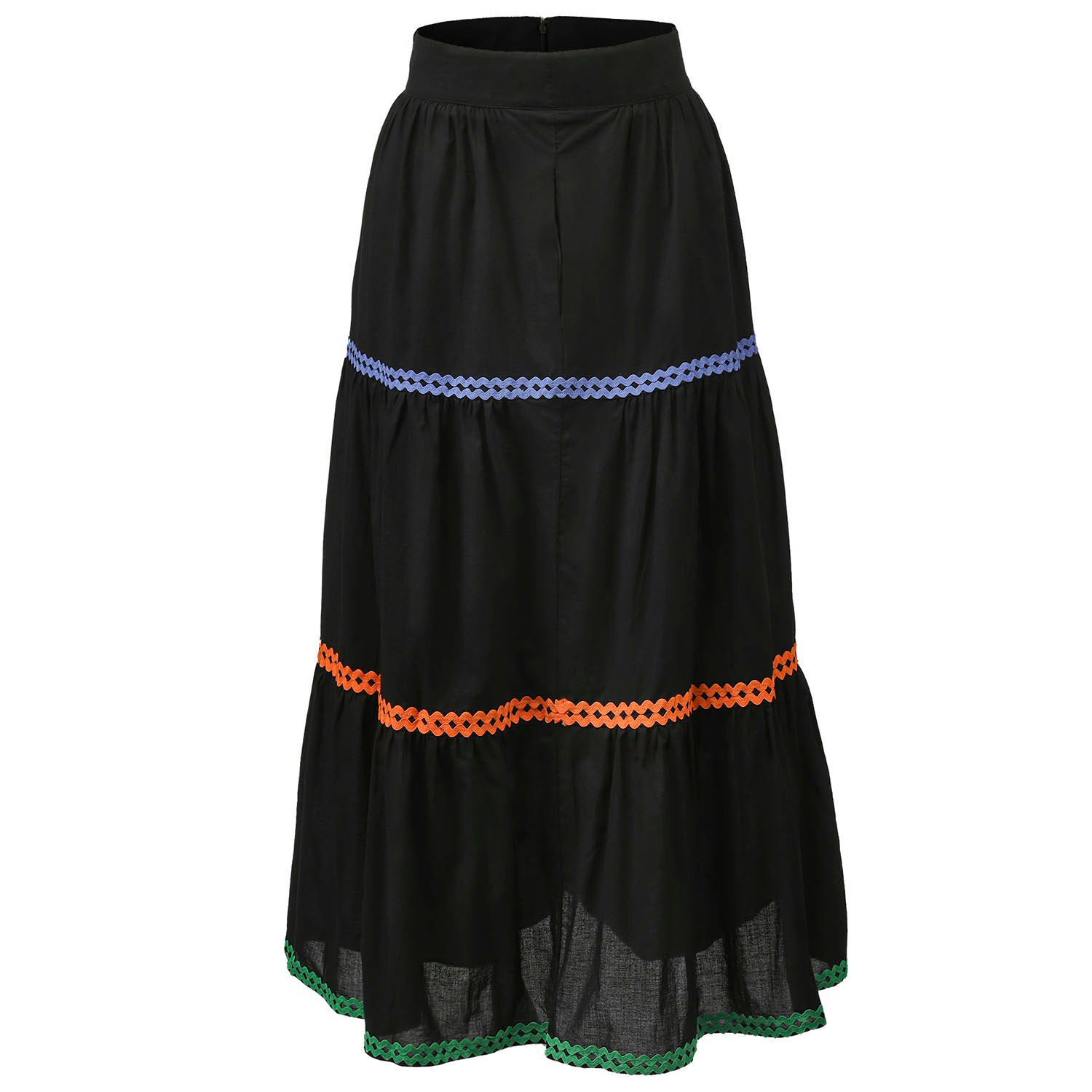 Smart And Joy Women's Black Tiered Ruffles Bohemian Flared Skirt