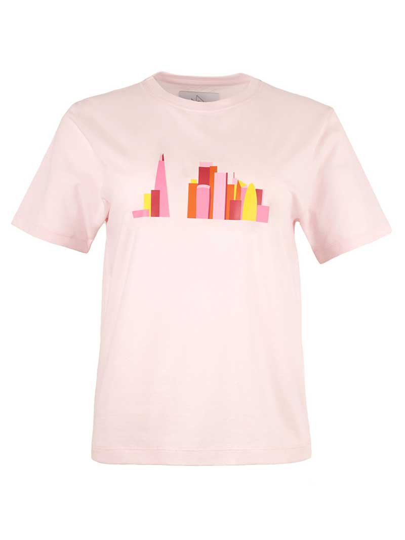 Blonde Gone Rogue Women's Pink / Purple London Skyline Graphic Print Tee, Organic Cotton, In Pink