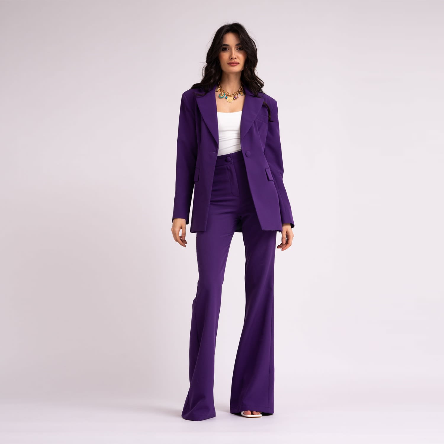 Deep Purple Suit With Slim Fit Blazer And Flared Trousers | BLUZAT | Wolf &  Badger