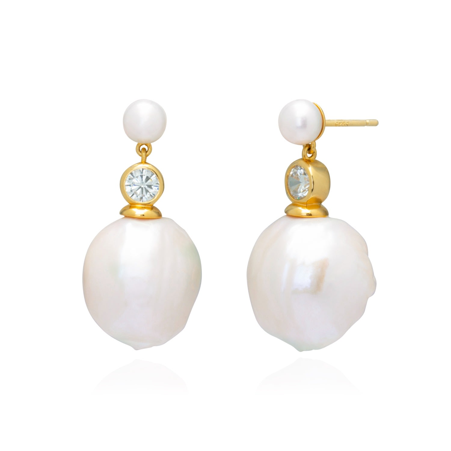 Alura Copenhagen Jewellery Women's Gold Eclipse - Dangle & Drop Earrings With A Small Freshwater Pearl, Sparkling Faceted Zirco In Gold