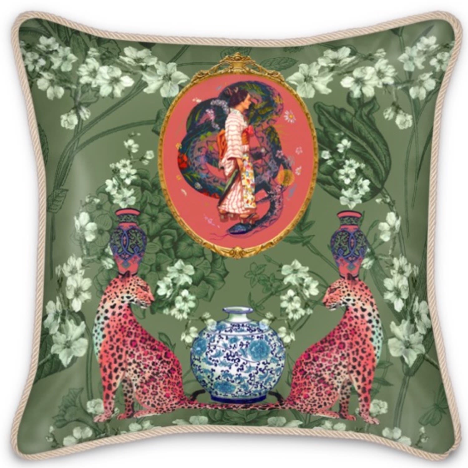 Green Mishcka Spring Silk Cushion Myrtle & Mary