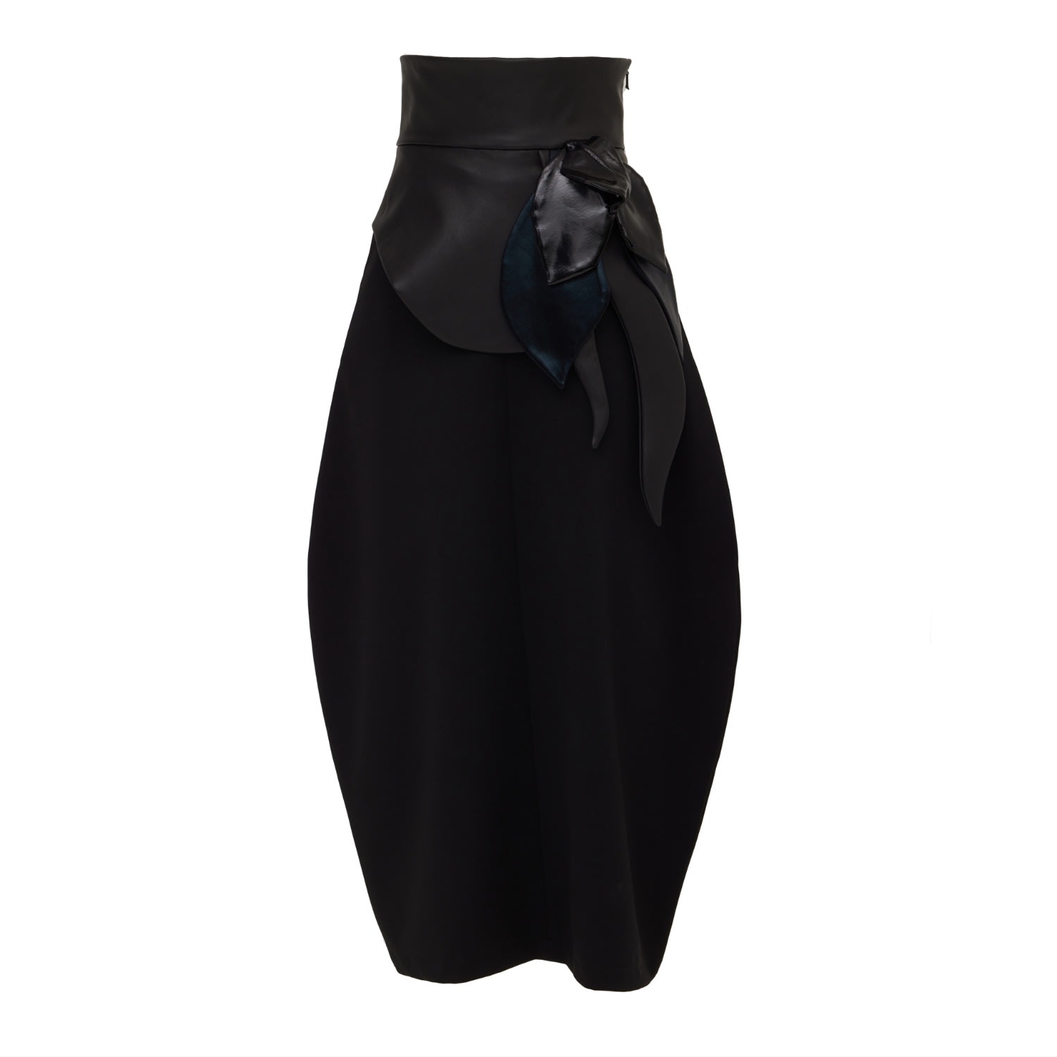 Julia Allert Women's High-waisted Skirt With Asymmetrical Faux Leather Belt Black In Black