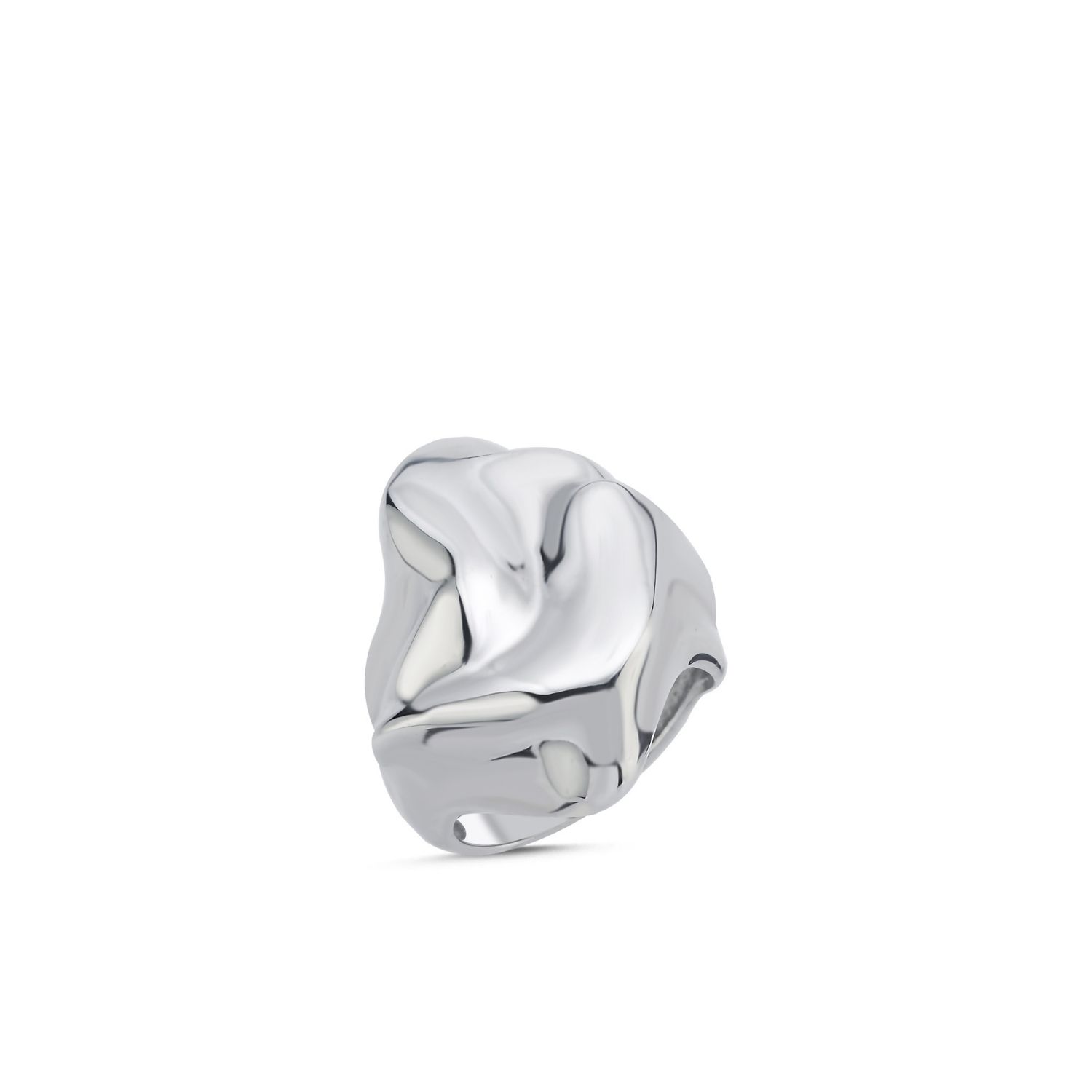 Linya Jewellery Women's Shiny Silver Hammered Big Ring Vintage Style