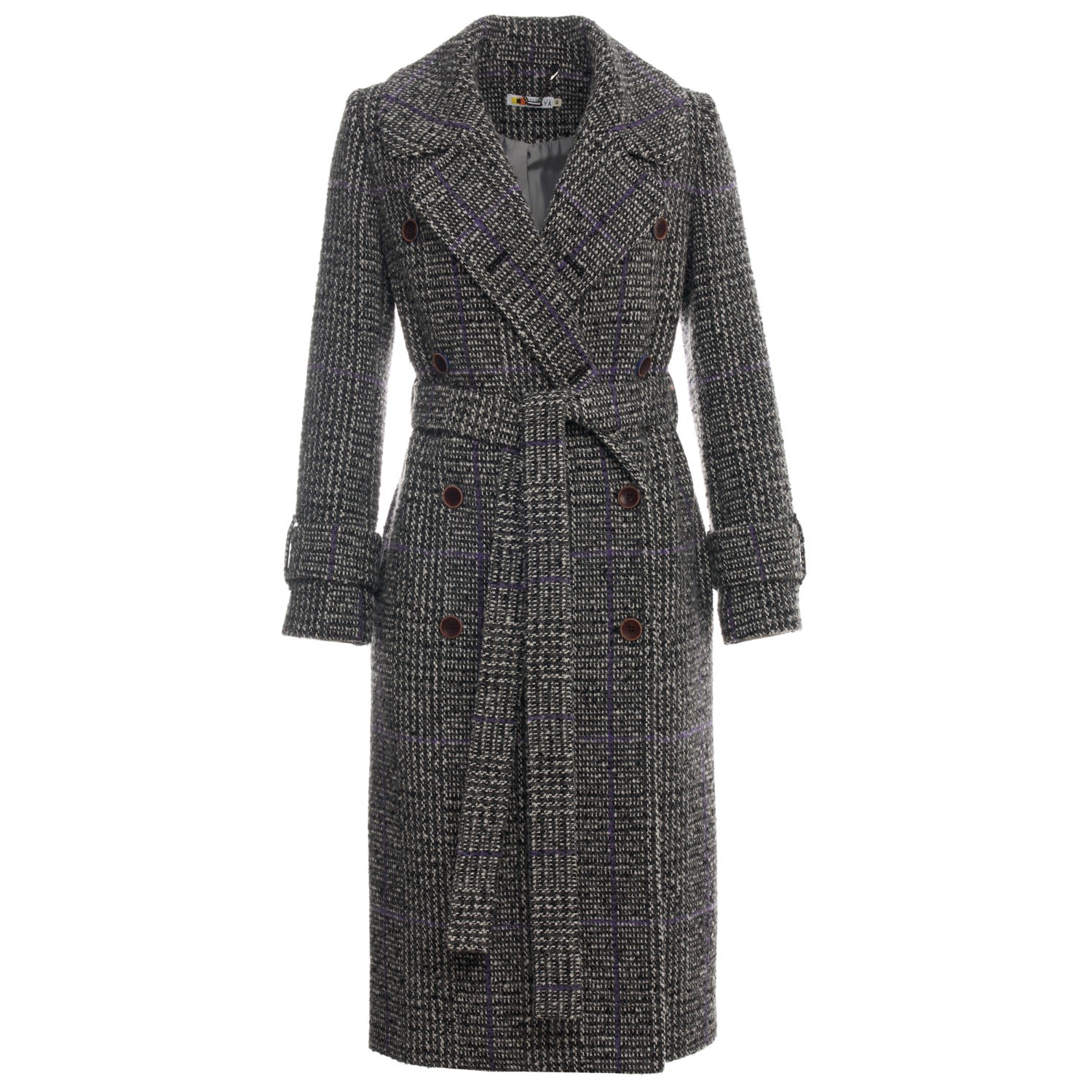 Women’s Grey Blendwool Boucle Plaid Coat Extra Small Colors of Papaya