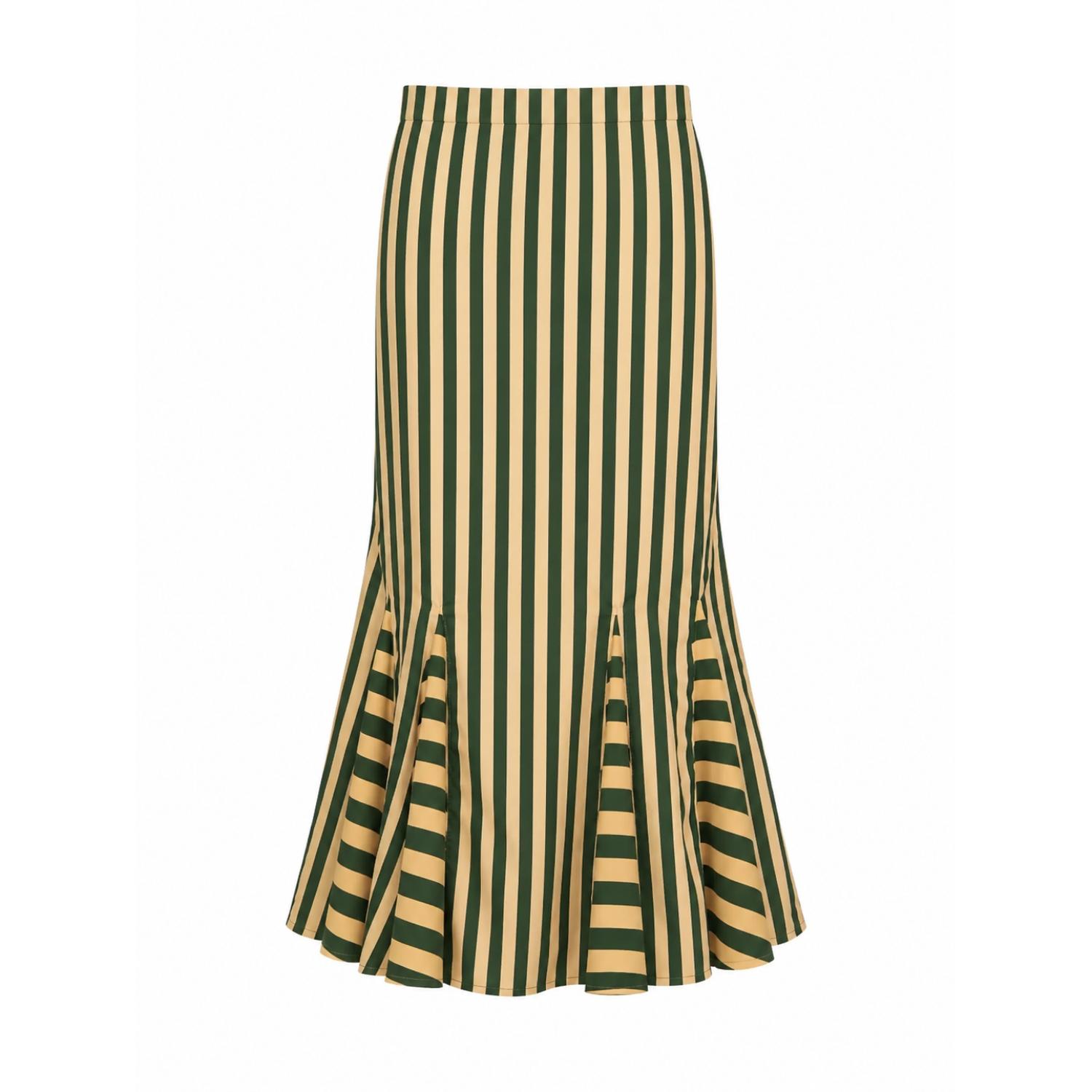 Women's Garland Midi Green Striped Skirt | Large | Carmen Says