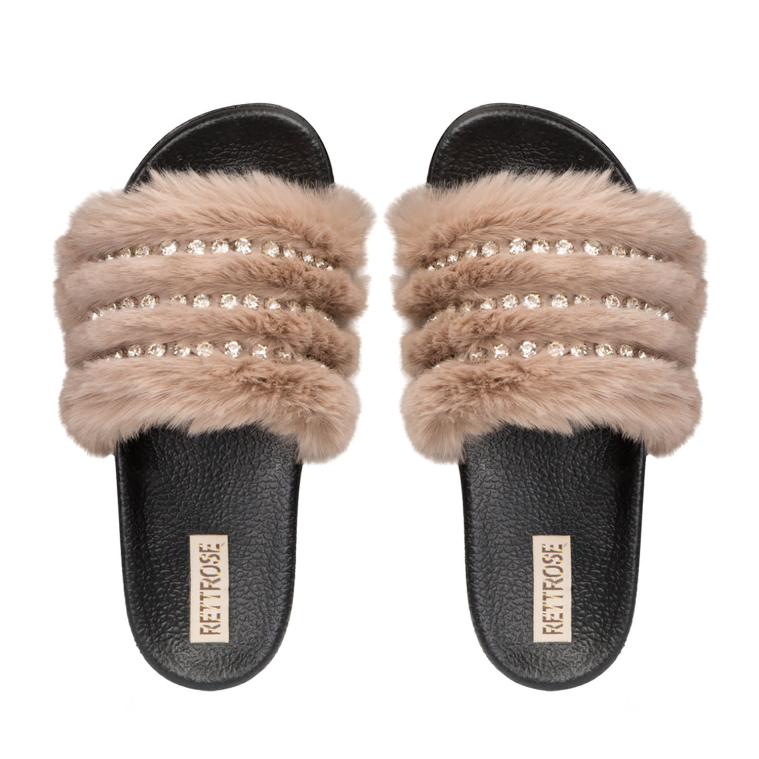 Rettrose Women's Black / Brown The Anita Mink Luxury Plush Diamanté Embellished Handmade Sliders In Black/brown