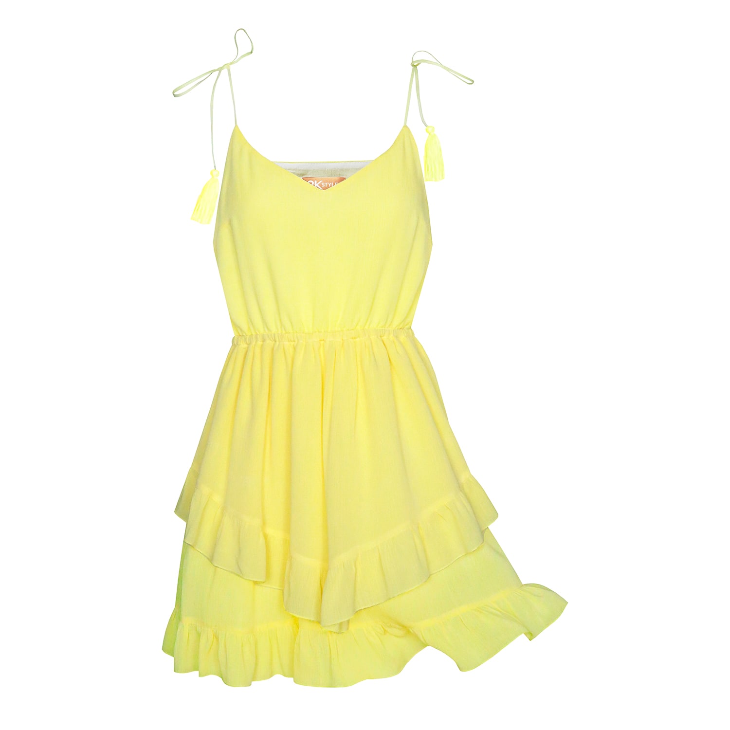 Women’s Yellow / Orange Gigi Tasseled Ruffled Viscose Mini Dress - Yellow Medium 2Kstyle