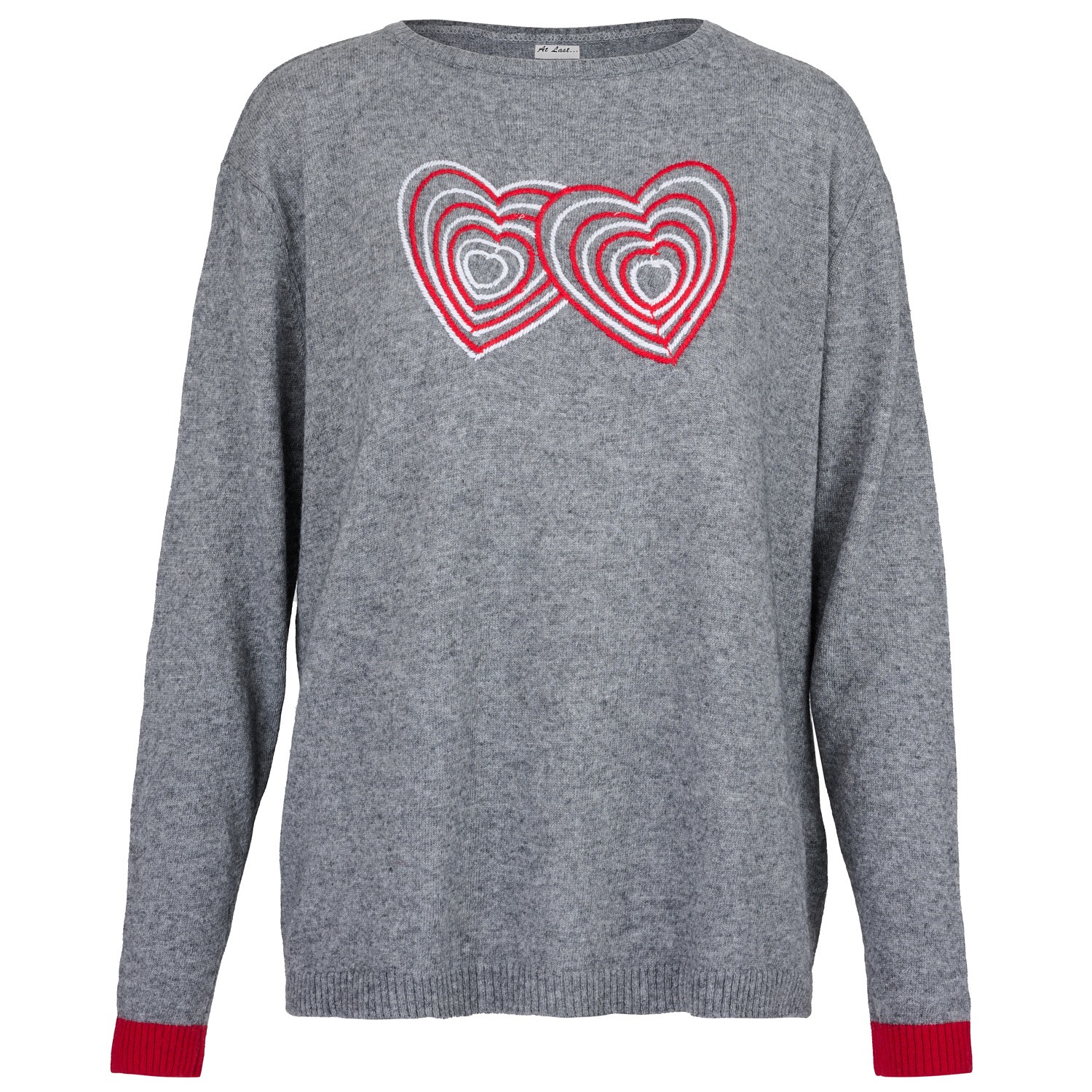 Women’s Cashmere Mix Sweater In Light Grey With Hearts One Size At Last...