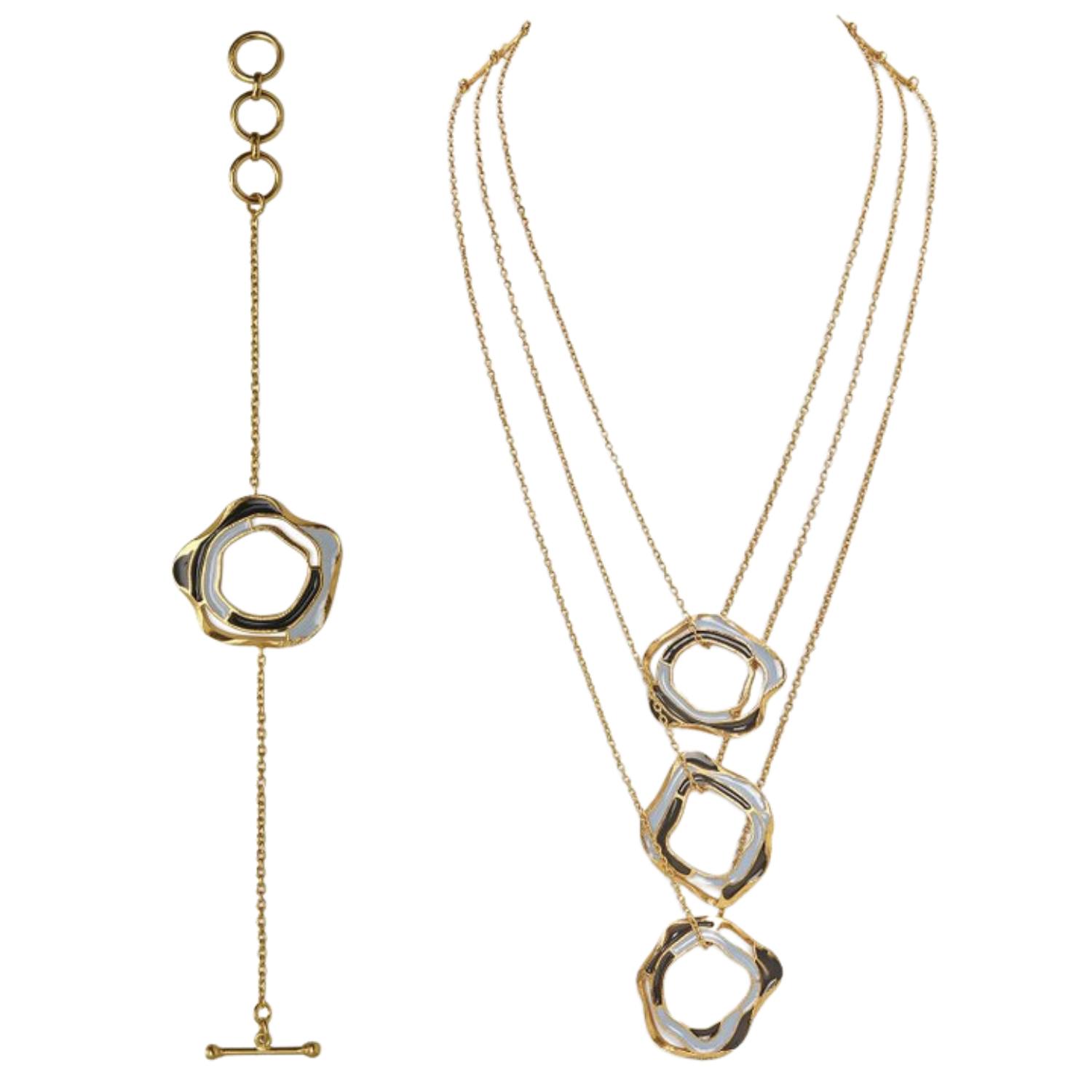 Dhwani Bansal Women's Gold / Blue / Black Gold Aqua Layered Necklace And Enamel Bracelet Gift Set