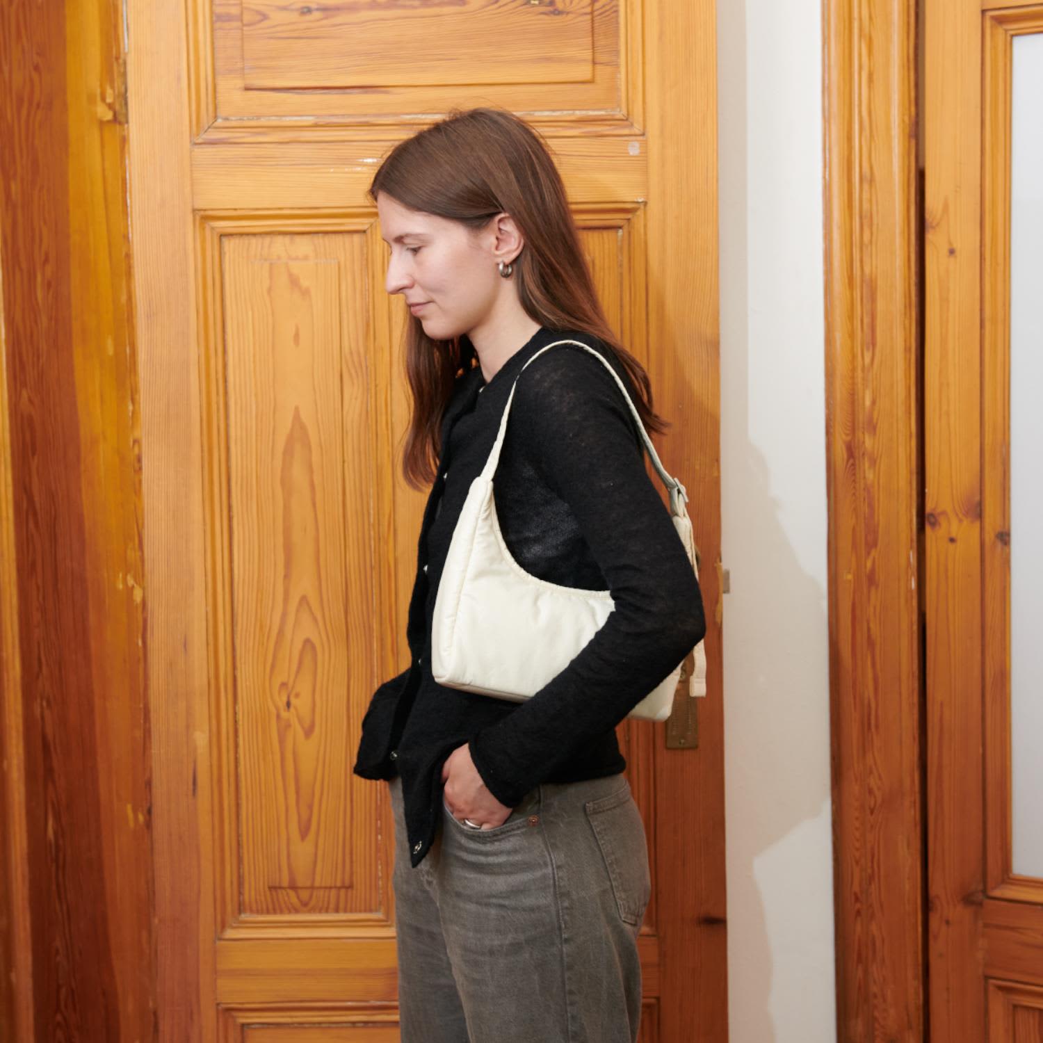 ショルダーバッグ・ポシェット HAHARCHIVE Leather Textured Small Ivory Leather Textured Shoulder Bag - Ivory | HAH ARCHIVE | Wolf