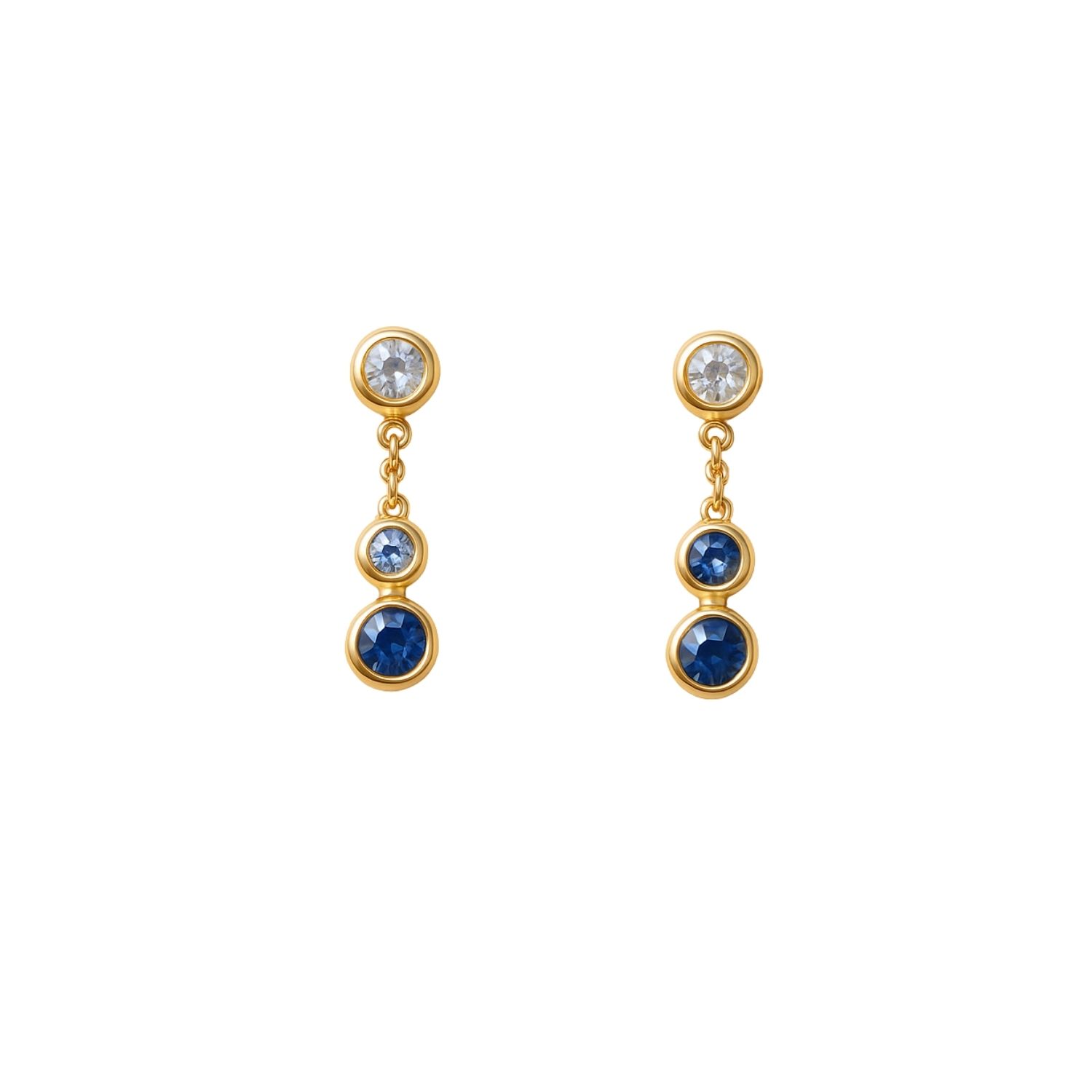 Lily Flo Jewellery Women's Gold Light Beam Triple Blue & White Sapphire Drop Earrings In Gold