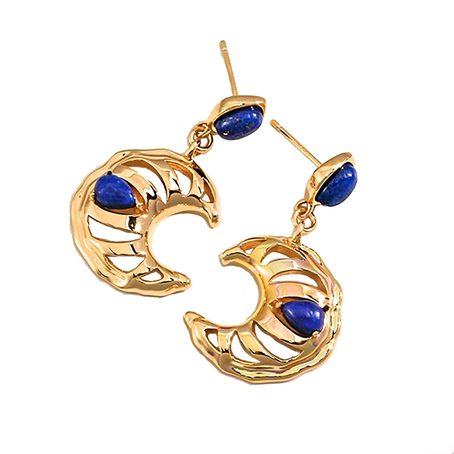 Women’s Vintage Style Gold Moon With Lapis Earrings Ms. Donna