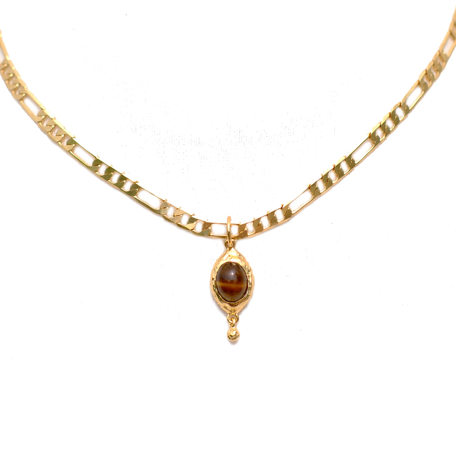 Women&rsquo;s Gold / Brown Xara Tiger&rsquo;s Eye Pendant Chain Choker | Krrush