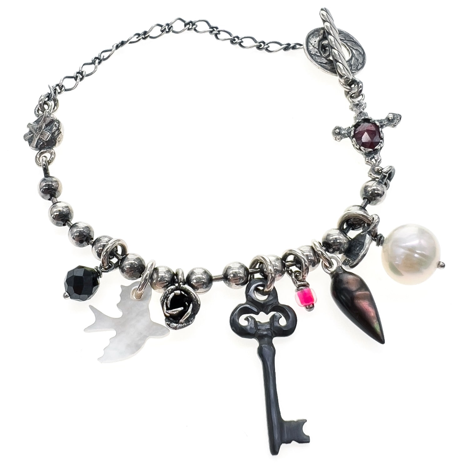 Gem Kingdom Men's Silver / Black / Red Back To The Future - Sterling Silver Bracelet With Key