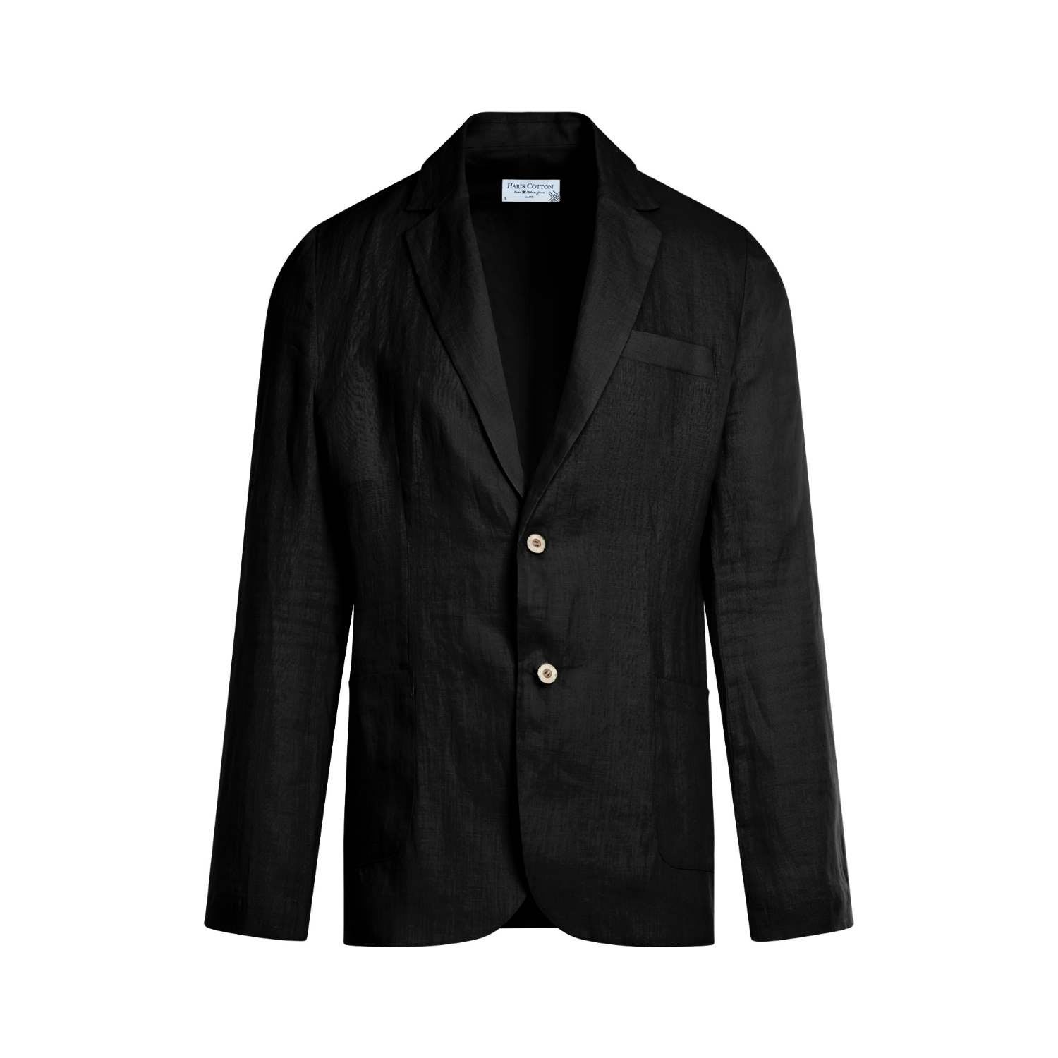 Haris Cotton Men's Classic Linen Jacket - Black In Black
