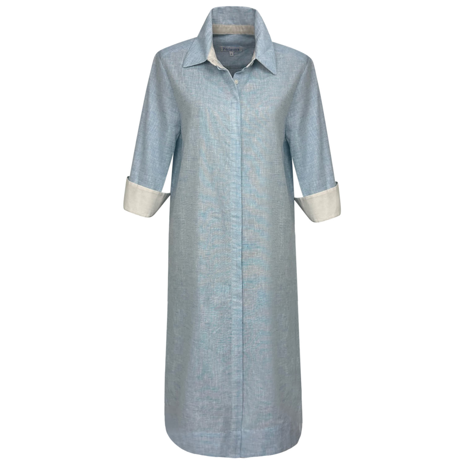 Perlavera Women's Sim Blue White Cotton Missy Fit Dress In Blue