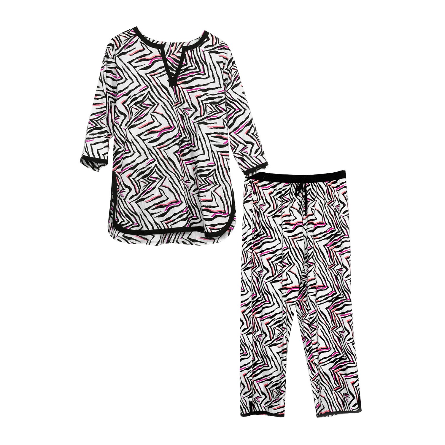 Inara Women's White Indian Cotton Savannah Print Pyjama Set In White