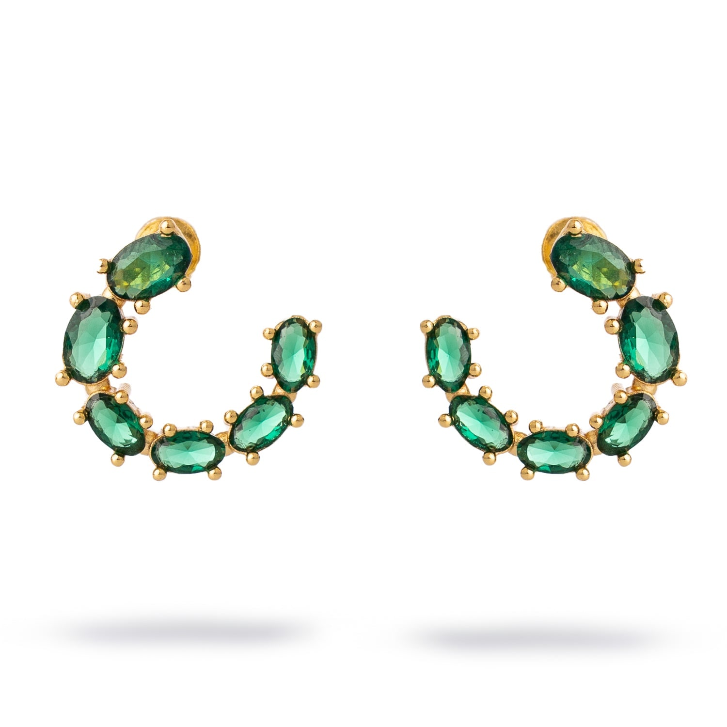 Ebru Jewelry Women's Gold / Green Emerald Glow Stud Hoop Earrings - Green In Green