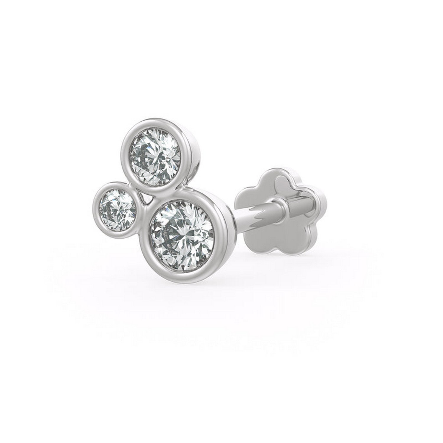 Cervin Blanc Women's White Gold Diamond Nose Pin Bubble Stud With Screwback Nostril Piercing In White