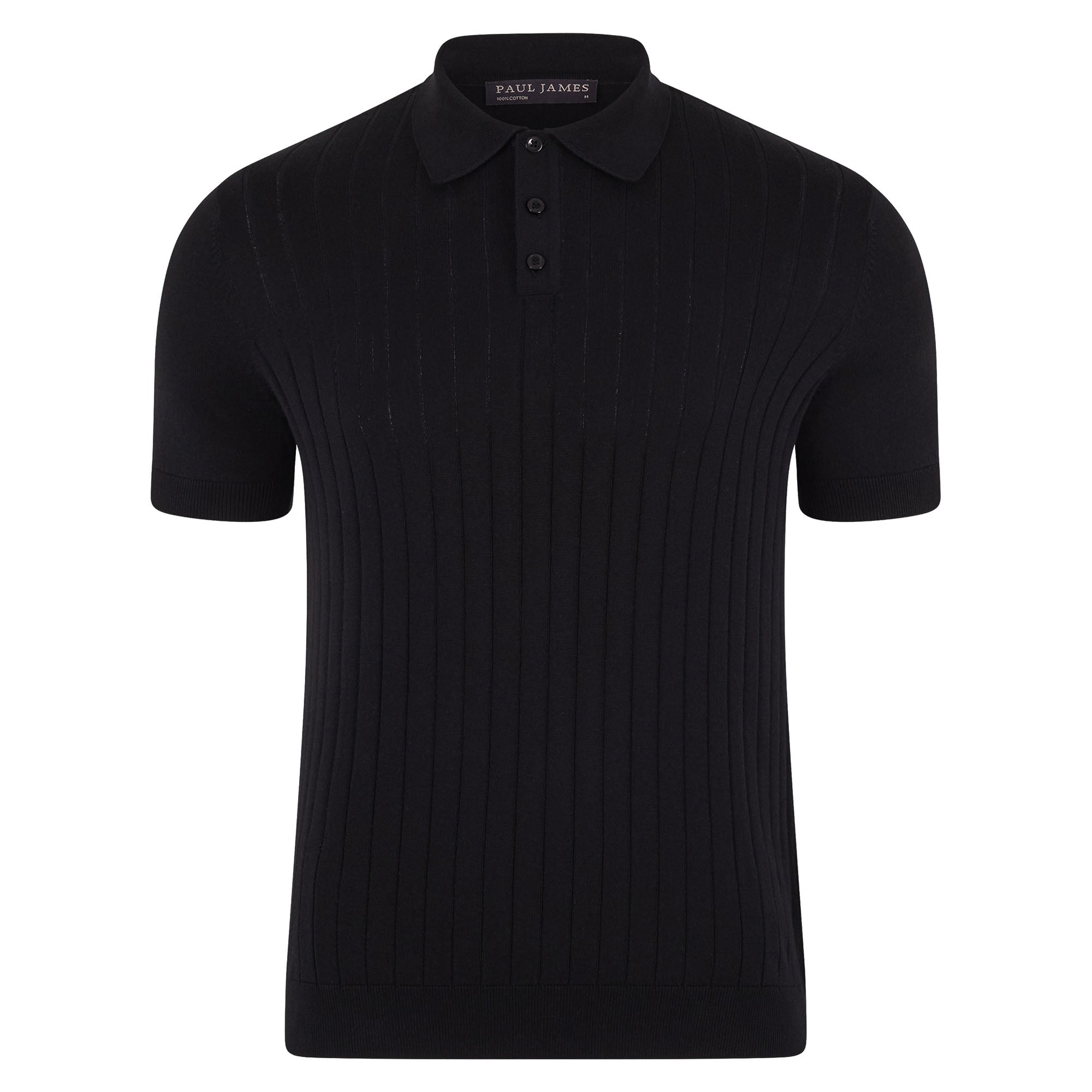 Paul James Knitwear Mens Ultra Fine Cotton Miles Selection Knit Polo Shirt - Black