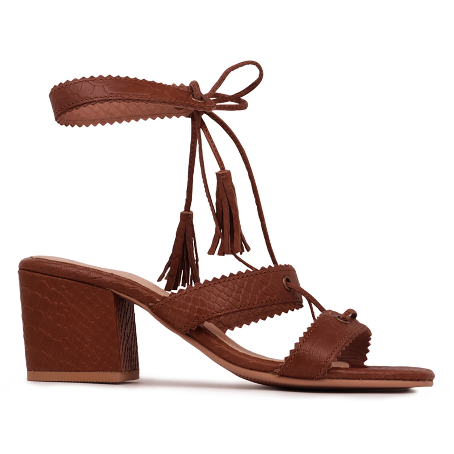 Women’s Zena Brown Croc Texture Leather Sandals 3 Uk Rag & Co.