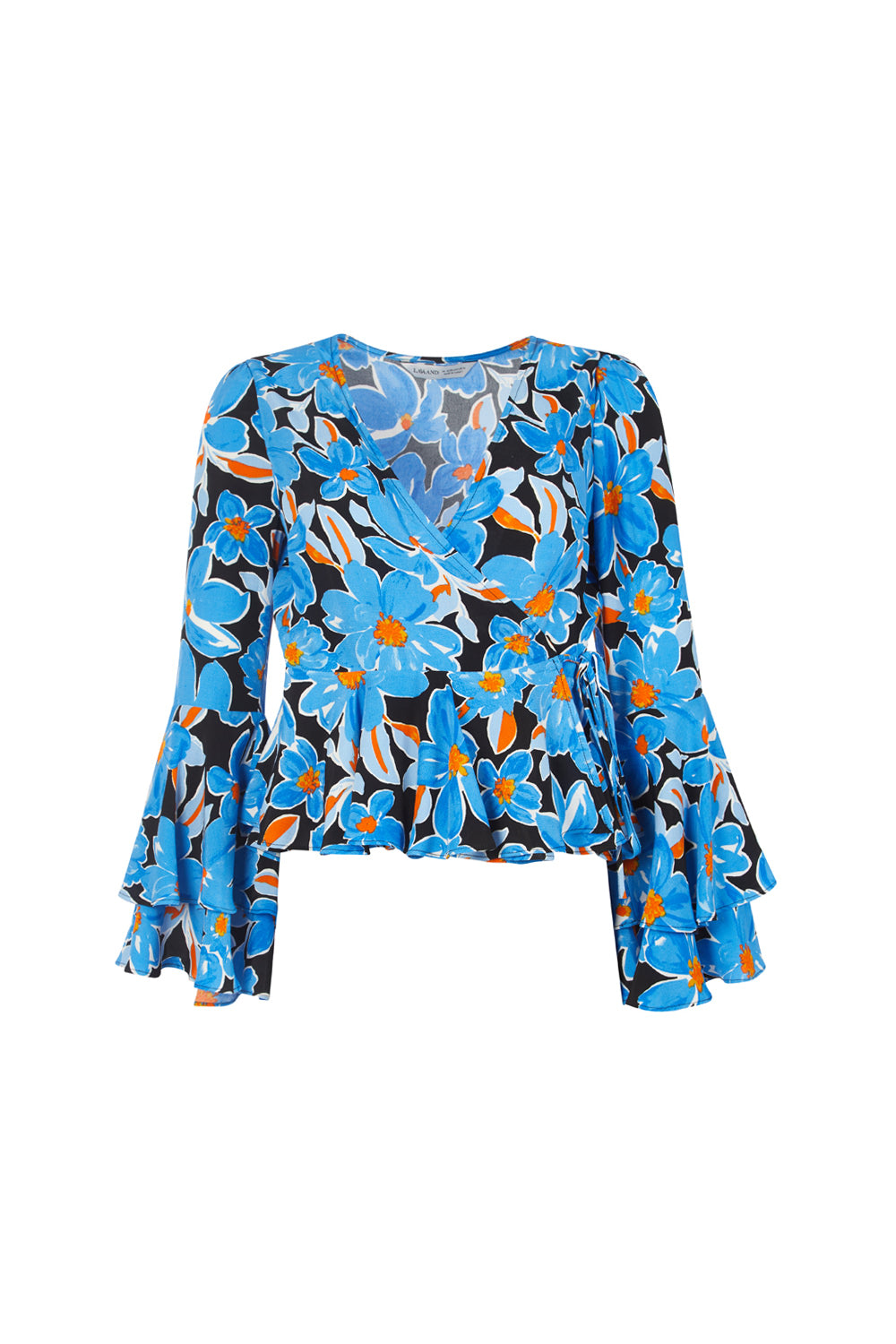 Women’s Black The Eliza Wrap Top In Blue Floral Large Lavaand