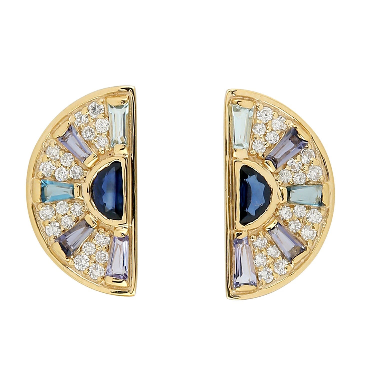Artisan Women's Baguette Multi-stone Aquamarine & Diamond Stud Earrings In 18k Gold In Gold