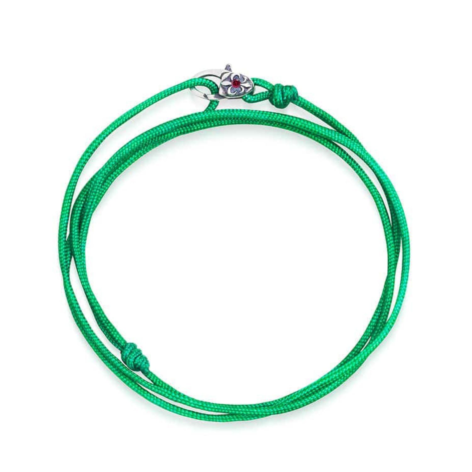 Nialaya Men's Green / Silver Green Wrap-around String Bracelet With Sterling Silver Lock